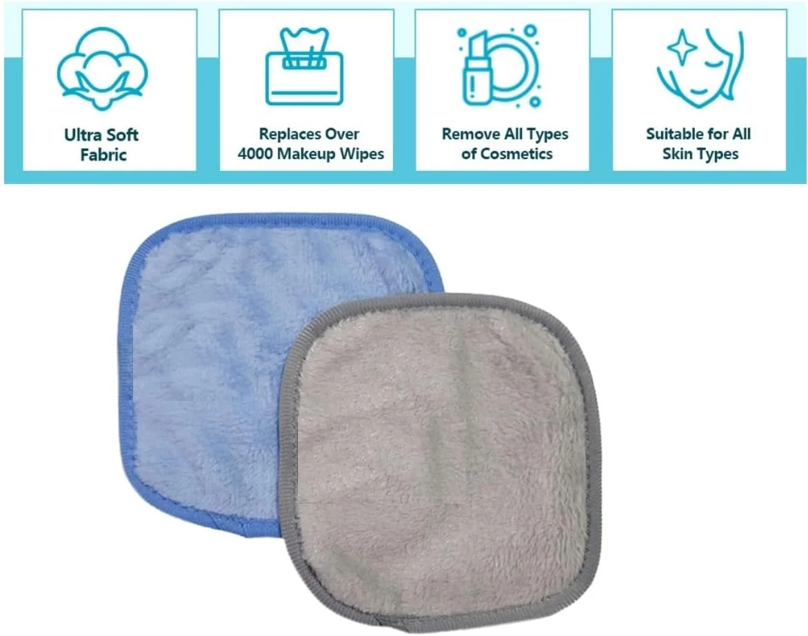 دستمال پاک کننده آرایش صورت Wownect (بسته 4 عددی) از جنس میکروفیبر نرم و قابل استفاده مجدد، قابل شستشو در ماشین لباسشویی، مناسب برای انواع پوست - مشکی
