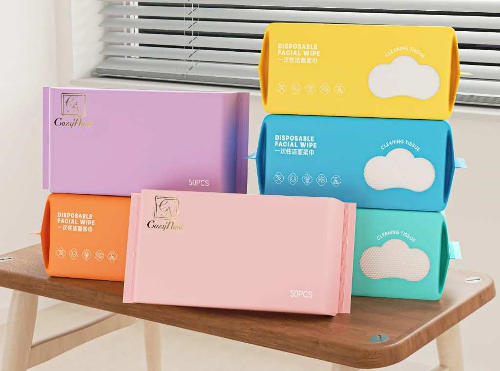 دستمال صورت یکبار مصرف، 4 بسته دستمال مرطوب نرم، دستمال پاک کننده صورت، دستمال پنبه ای، دستمال مرطوب و خشک، دستمال پاک کننده آرایش برای مراقبت از پوست (200 عدد)