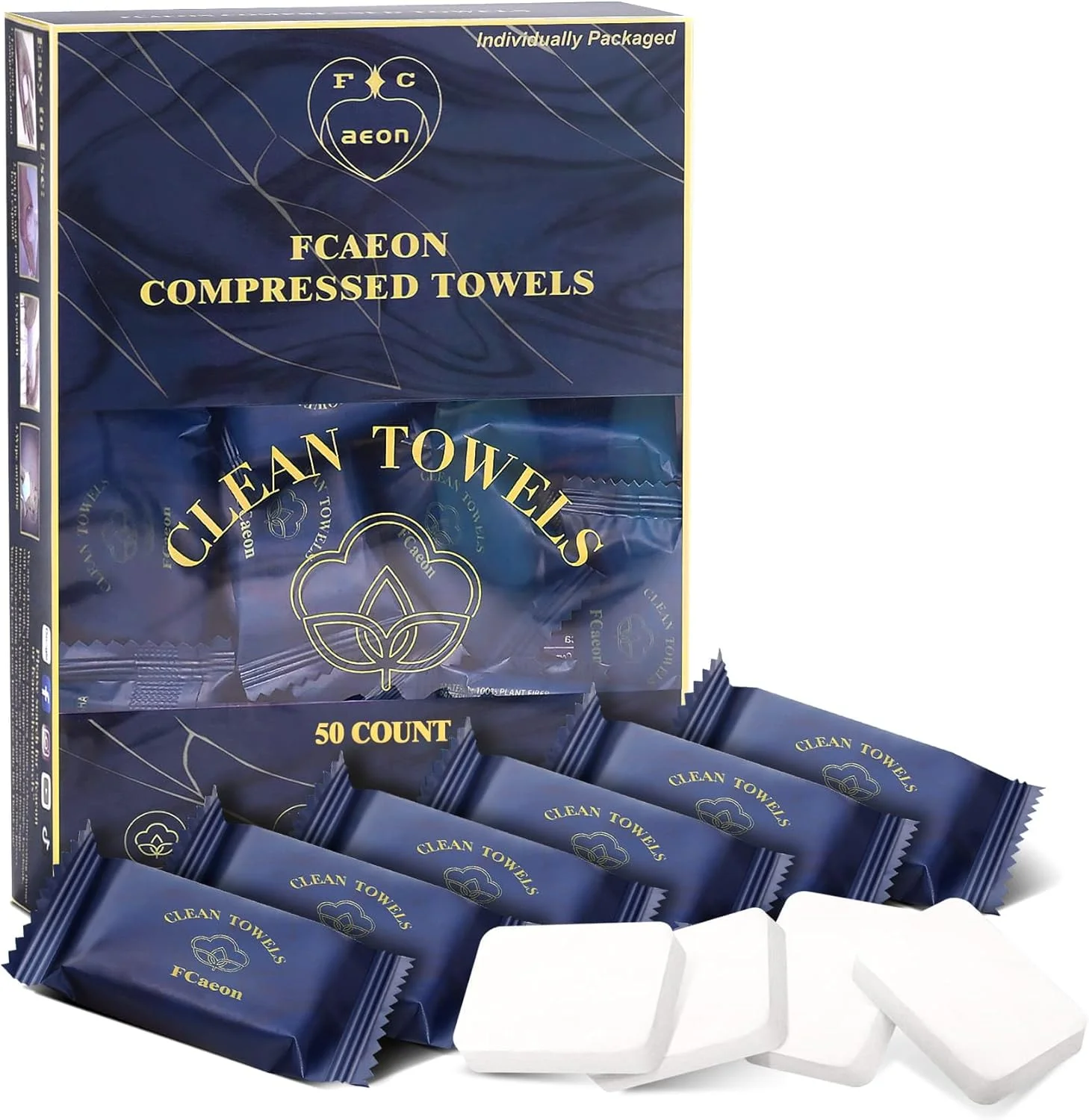 دستمال حوله ای یکبار مصرف، حوله فشرده ضخیم بزرگ، دستمال شستشوی صورت نرم، دستمال پنبه ای قابل حمل و استفاده مجدد برای مسافرت، کمپینگ، پیاده روی، هتل، سالن زیبایی، فعالیت های خارج از منزل (آبی تیره 50 عددی)