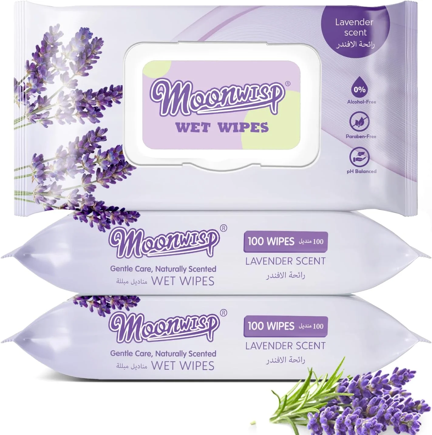 دستمال مرطوب برای تمیز کردن و ضدعفونی دست، با رایحه اسطوخودوس، مرطوب کننده، مناسب سفر، ضد حساسیت، دستمال همه منظوره، مناسب برای بزرگسالان و کودکان (بنفش، بسته 3 عددی)