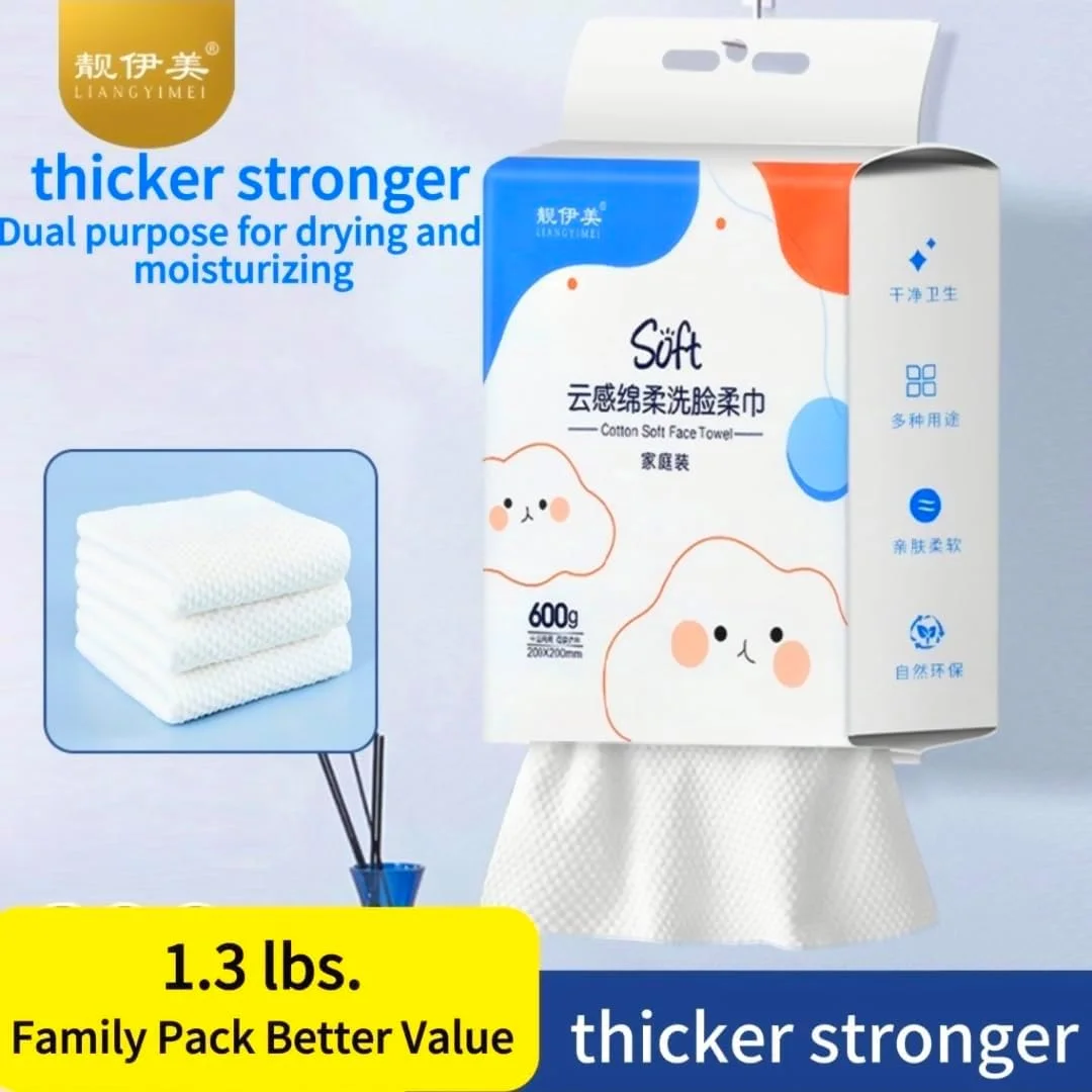 دستمال های صورت یکبار مصرف، دستمال مرطوب پاک کننده صورت پنبه ای بسیار ضخیم، پاک کننده آرایش و دستمال های مراقبت از پوست، استفاده خشک یا مرطوب، بسته بزرگ برای پاکسازی روزانه صورت، 170 عدد