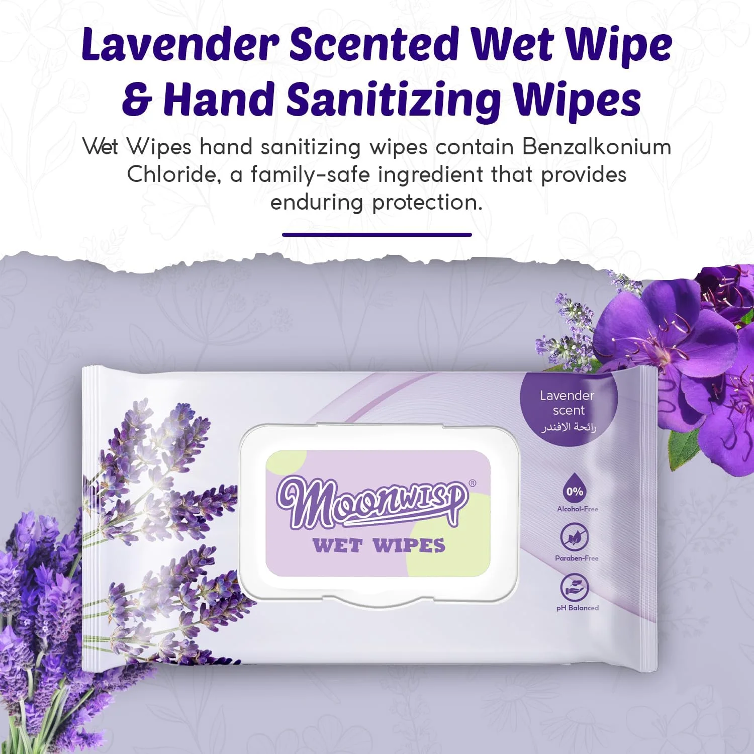 دستمال مرطوب برای تمیز کردن و ضدعفونی دست، با رایحه اسطوخودوس، مرطوب کننده، مناسب سفر، ضد حساسیت، دستمال همه منظوره، مناسب برای بزرگسالان و کودکان (بنفش، بسته 3 عددی)