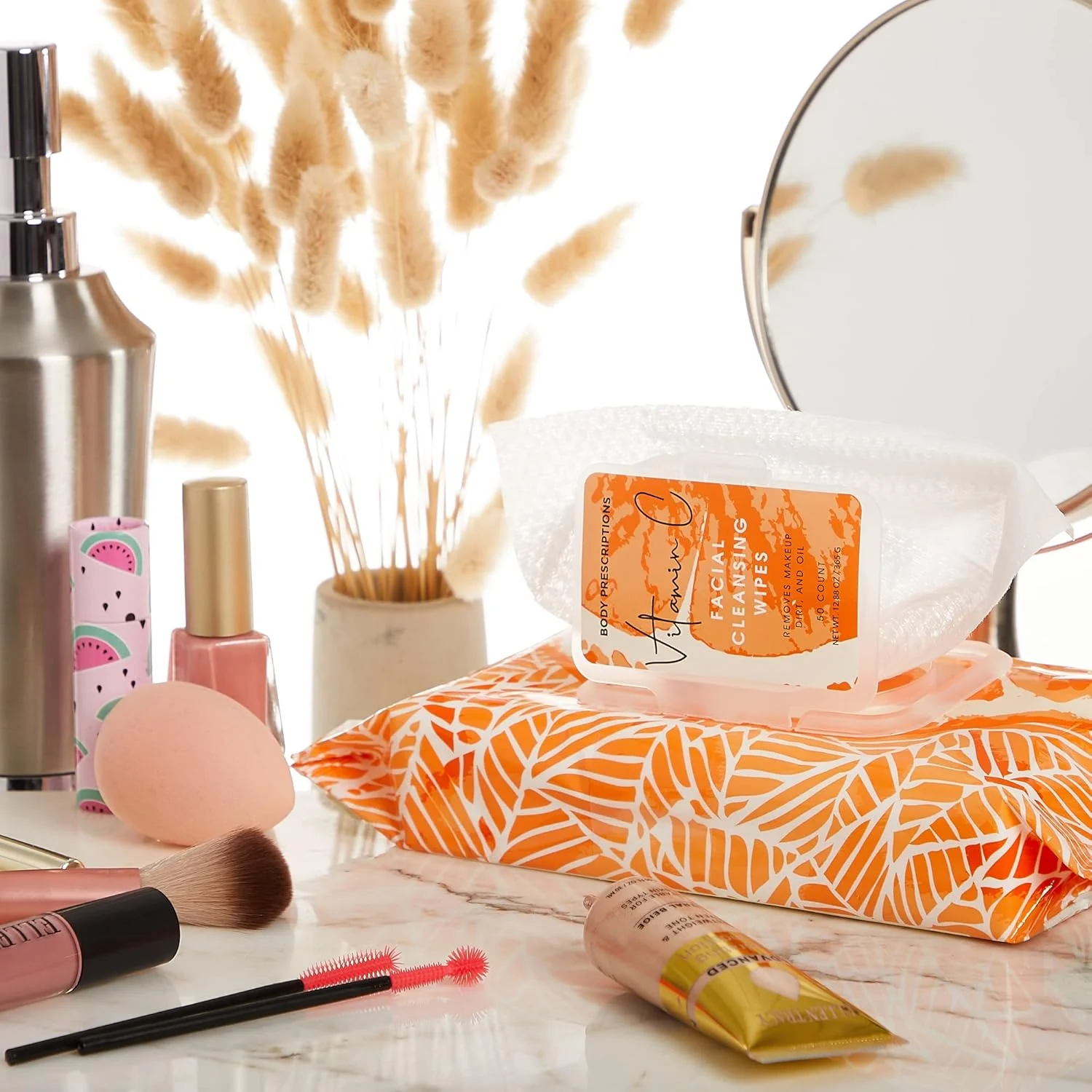 دستمال مرطوب صورت | دستمال مرطوب پاک کننده صورت حاوی ویتامین C و پاک کننده ملایم آرایش - 2 بسته (هر کدام 50 عدد) | Body Prescriptions