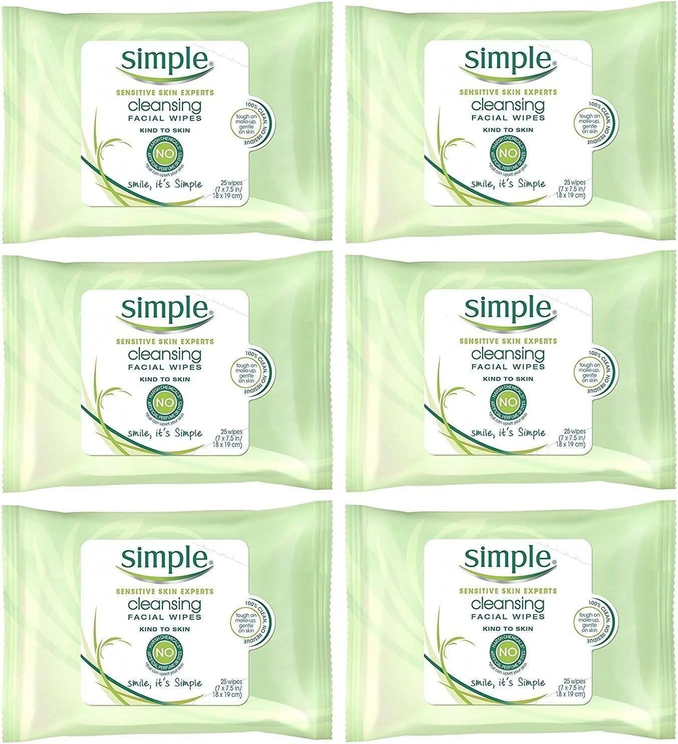 دستمال مرطوب پاک کننده صورت سیمپل، 25 عددی (بسته 6 عددی)