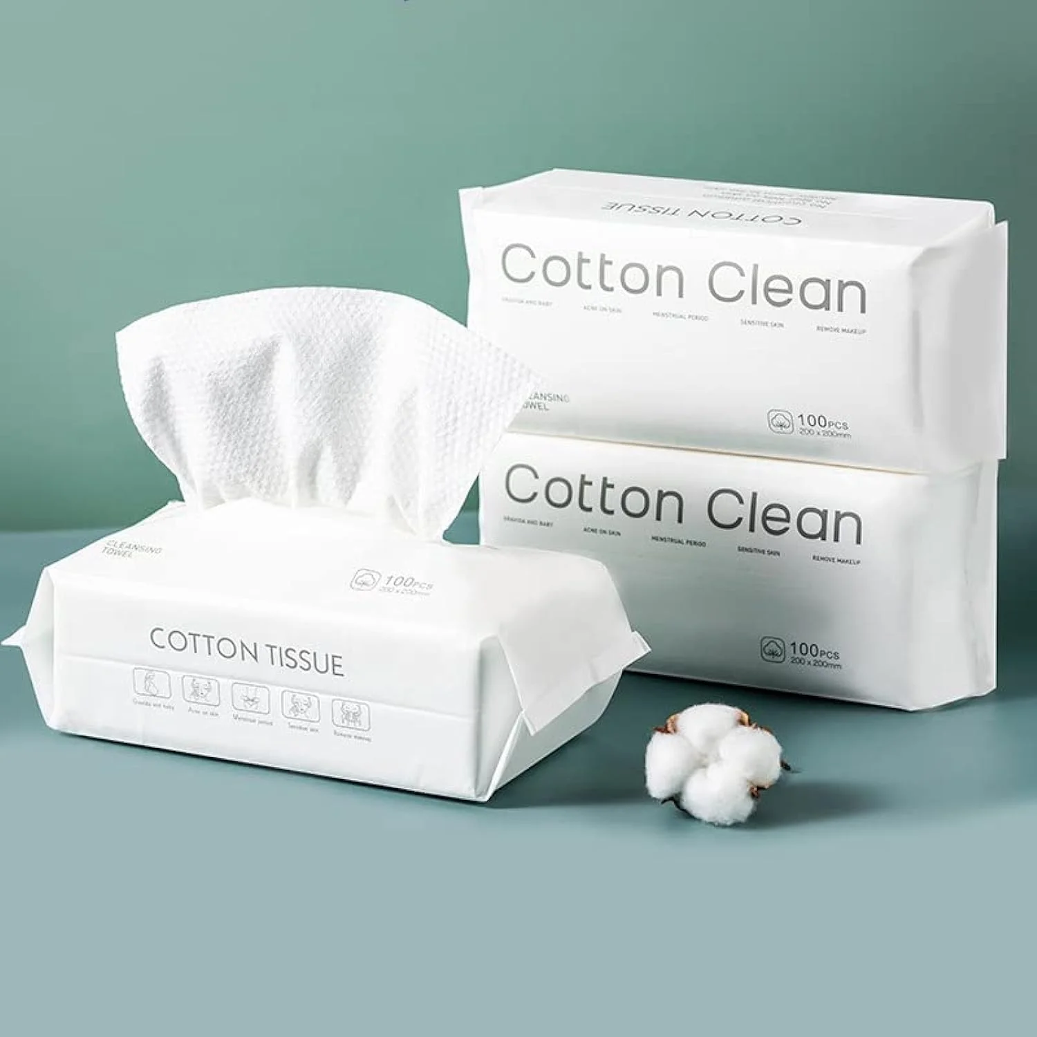 دستمال صورت یکبار مصرف بزرگ، دستمال پنبه ای پاک کننده آرایش صورت، چشم و ناخن، دستمال پنبه ای چند منظوره برای مراقبت از پوست، پدهای پنبه ای قابل استفاده مجدد، مناسب برای استفاده مرطوب و خشک (3 بسته 100 عددی)