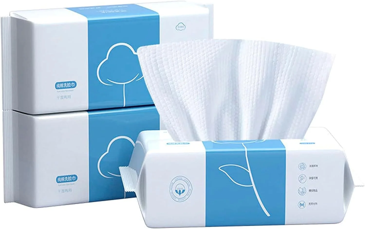 دستمال صورت، دستمال کاغذی پنبه ای یکبار مصرف مرطوب و خشک، دستمال مرطوب خشک کودک بدون عطر، دستمال صورت پنبه ای ضخیم برای شستشوی صورت، مسافرت، مراقبت از کودک، پاک کننده آرایش (300 عدد، بسته 3 عددی)