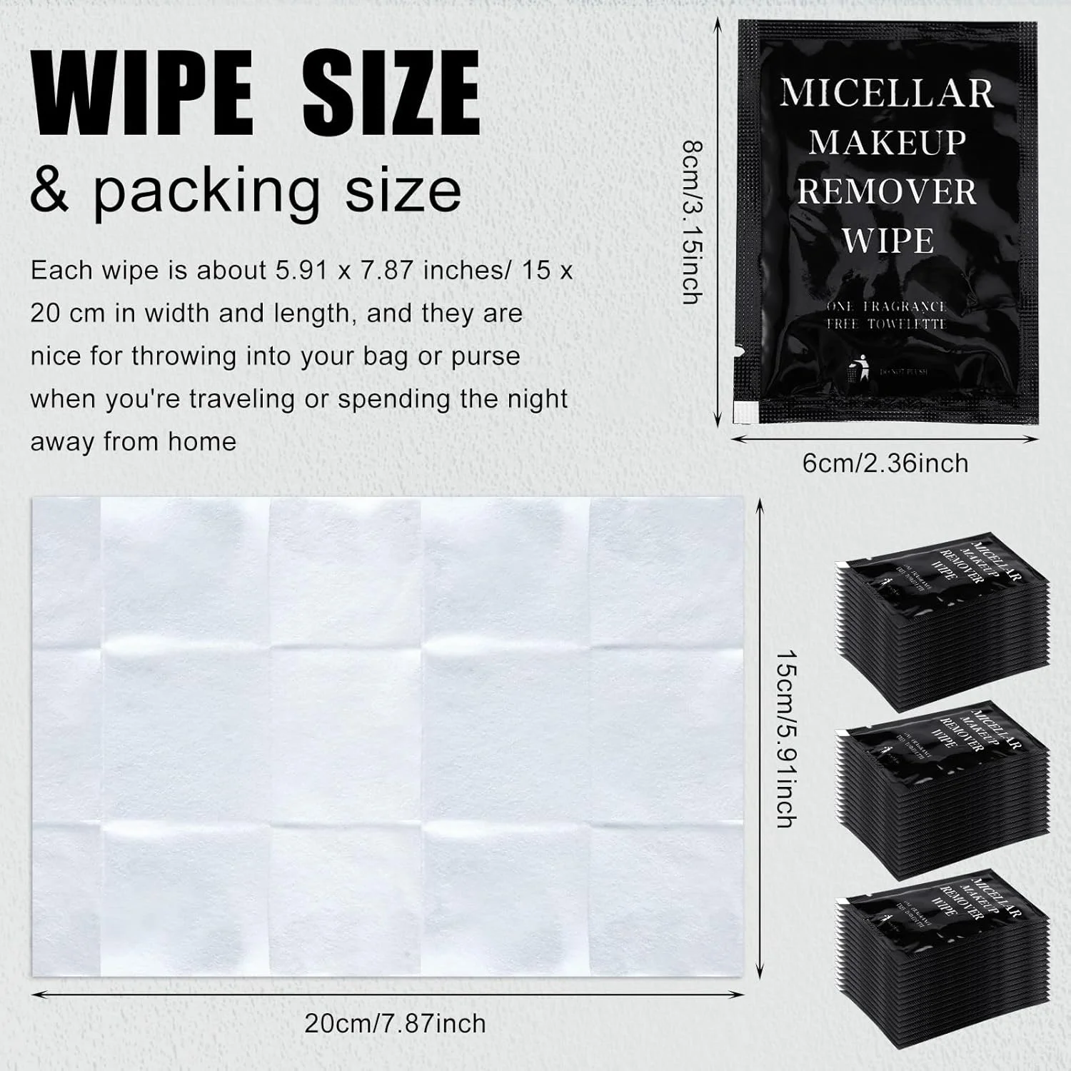 دستمال مرطوب پاک کننده آرایش Ctosree، بسته 150 عددی، بسته بندی تکی، دستمال پاک کننده آرایش، پدهای پاک کننده صورت برای ریمل، رژ لب، چربی و آلودگی پوست صورت، مناسب سفر و هتل (مشکی)