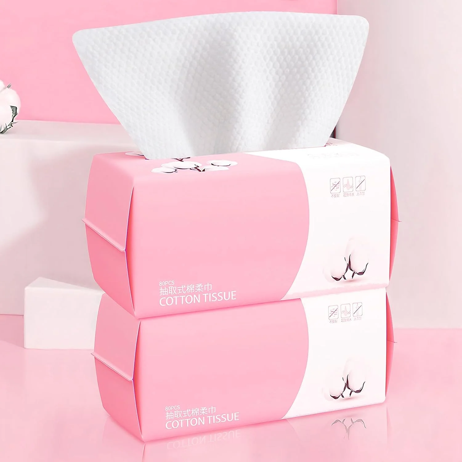 دستمال صورت یکبار مصرف 100 عددی، پارچه های نرم پنبه ای خشک برای شستشو، دستمال مرطوب صورت برای شستشو و خشک کردن، دستمال کاغذی صورت برای پاکسازی، مراقبت از پوست و پاک کننده آرایش (2 بسته)