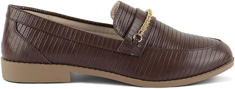 کالج های پاشنه کوتاه زنانه لاندن رگ، تزئین شده با زنجیر طلایی کالج های پاشنه کوتاه زنانه لاندن رگ، تزئین شده با زنجیر طلایی