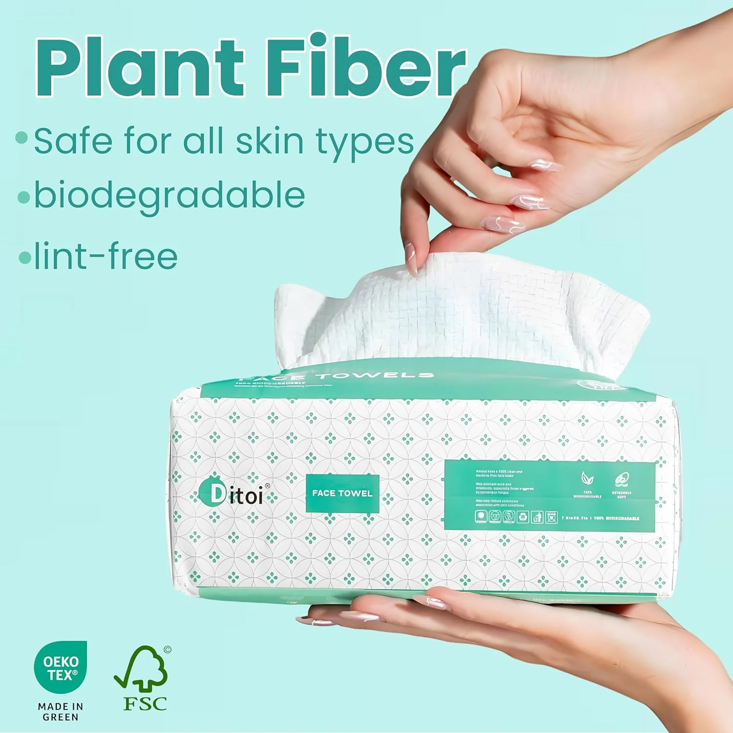 دستمال صورت یکبار مصرف Ditoi، دستمال‌های صورت نرم، دستمال کاغذی ضخیم‌تر برای مراقبت از پوست، دستمال مرطوب خشک پاک کننده آرایش، دستمال صورت برای پاکسازی، 7.8"×8.7" 60 عدد