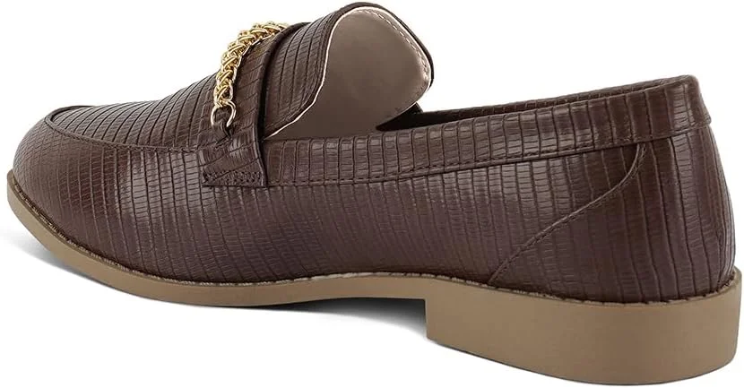 کالج های پاشنه کوتاه زنانه لاندن رگ، تزئین شده با زنجیر طلایی کالج های پاشنه کوتاه زنانه لاندن رگ، تزئین شده با زنجیر طلایی