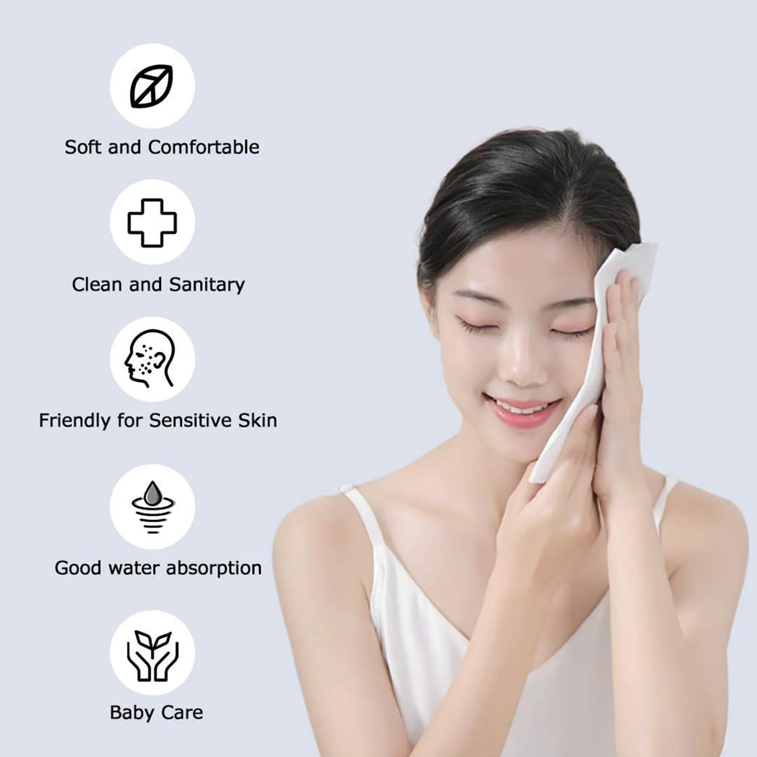 دستمال صورت یکبار مصرف، 200 عدد دستمال خشک پنبه ای برای پوست حساس، پاک کننده آرایش، دستمال مرطوب خشک، دستمال های نرم کننده صورت برای پاک کردن آرایش، پرستاری، مسافرت، تمیز کردن سطوح