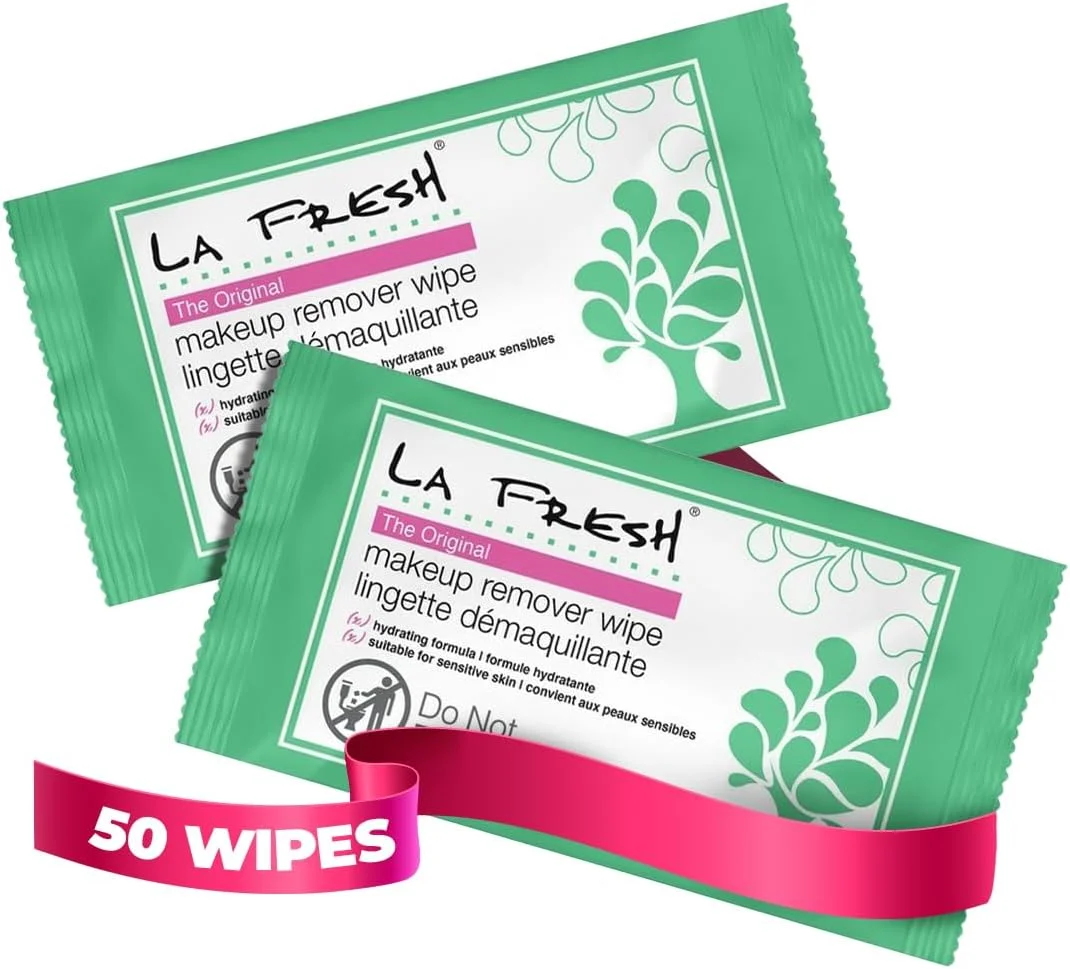 دستمال مرطوب پاک کننده آرایش صورت La Fresh، بسته 50 عددی، حاوی ویتامین E برای آرایش ضد آب