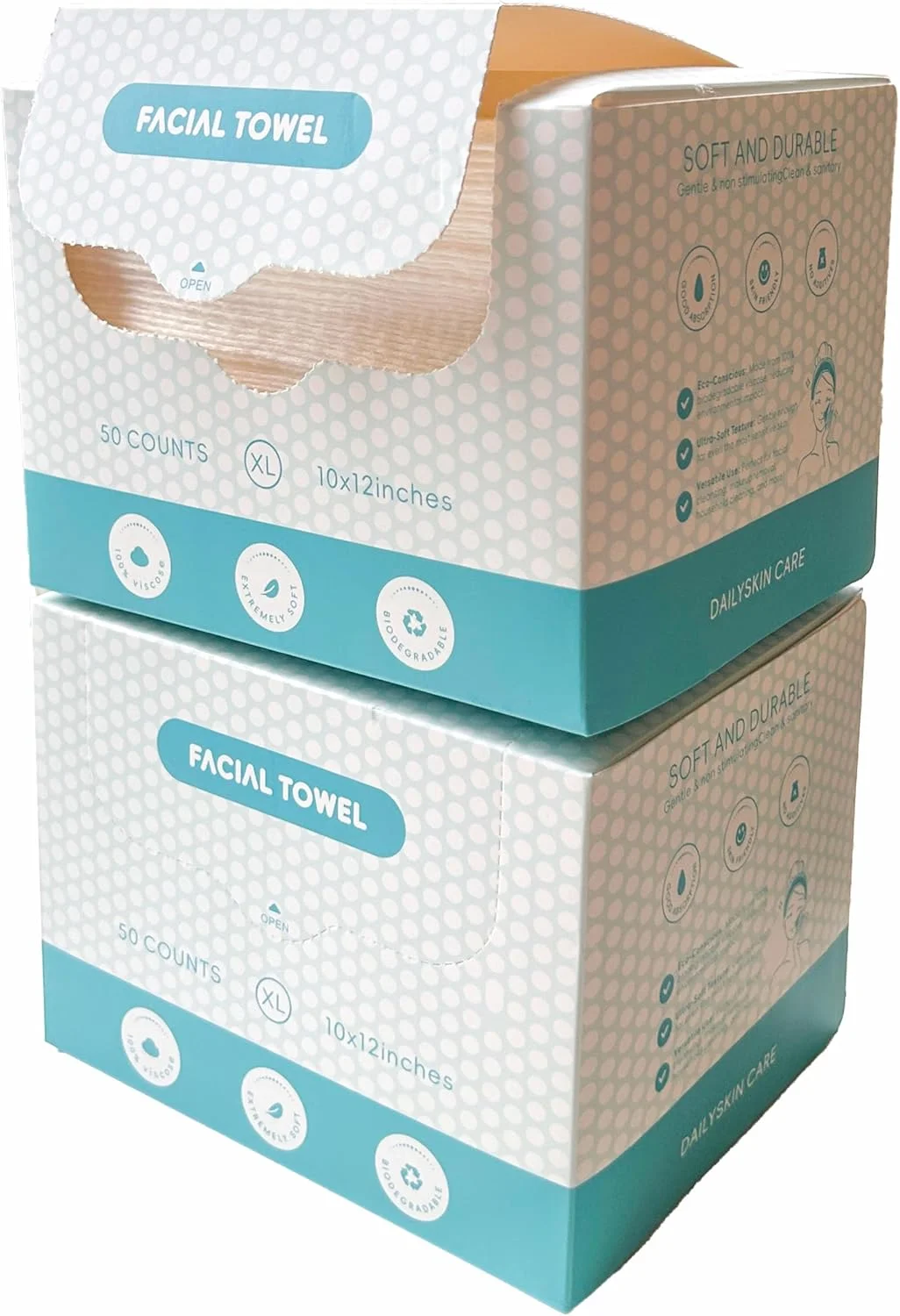 دستمال مرطوب صورت یکبار مصرف KMAKII، دستمال پاک کننده صورت، دستمال کاغذی خشک صورت، دستمال های خشک برای تمیز کردن و مراقبت از پوست (2 جعبه 100 برگی)