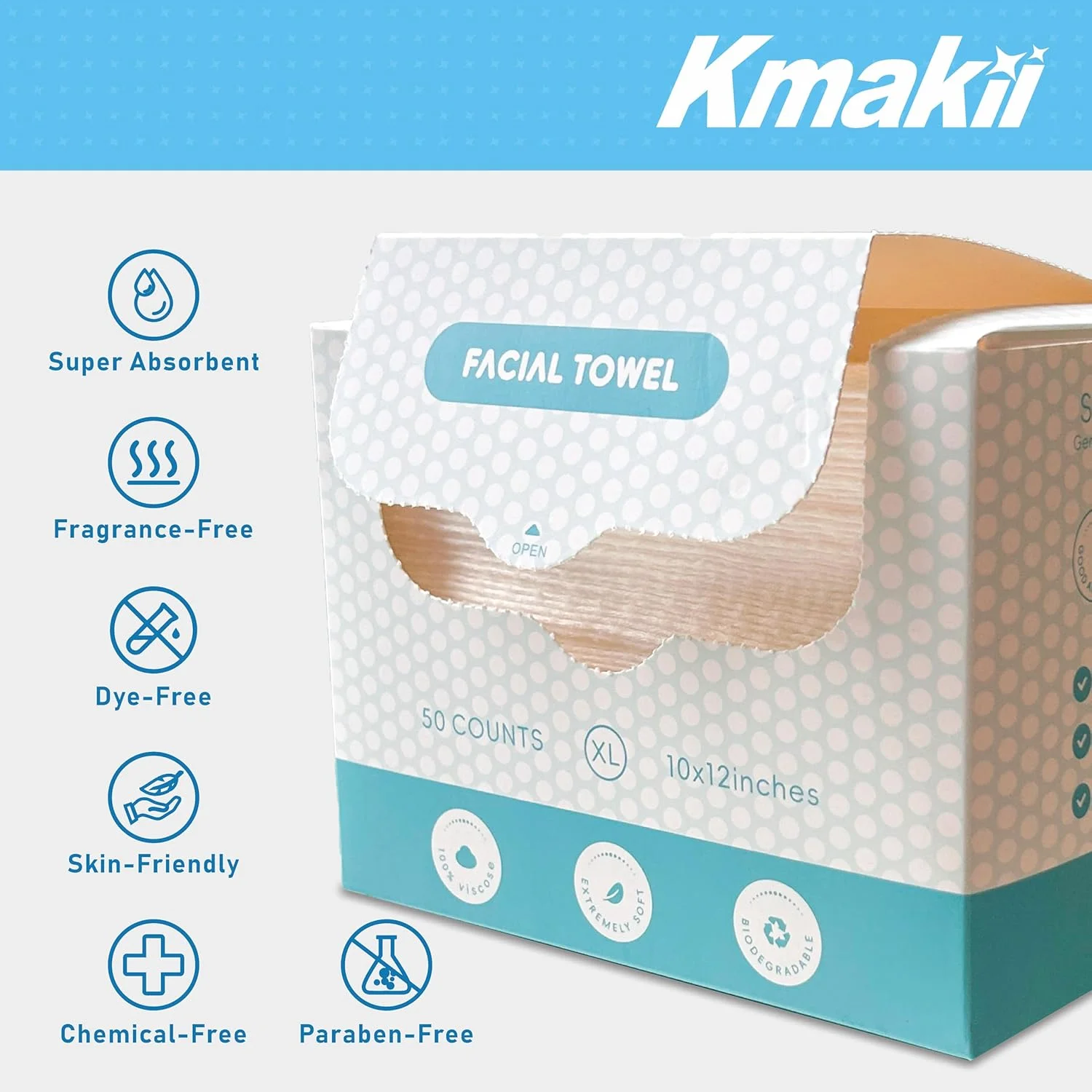 دستمال مرطوب صورت یکبار مصرف KMAKII، دستمال پاک کننده صورت، دستمال کاغذی خشک صورت، دستمال های خشک برای تمیز کردن و مراقبت از پوست (2 جعبه 100 برگی)