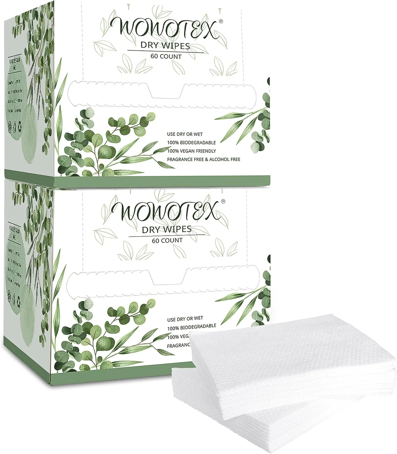 دستمال صورت یکبار مصرف زیست تخریب پذیر، دستمال مرطوب بزرگ و خشک صورت، 120 عدد در 2 جعبه، دستمال های فوق العاده ضخیم و نرم برای پوست های حساس، پاک کردن آرایش، پاکسازی صورت، پرستاری، مسافرت، 25 × 30 سانتی متر