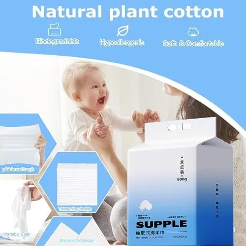 دستمال صورت یکبار مصرف Azonee، دستمال‌های ضخیم و فوق‌العاده نرم، 180 عدد دستمال کاغذی پنبه‌ای صورت، دستمال مرطوب خشک پنبه‌ای بدون پرز چند منظوره برای مراقبت از پوست، پاک کردن آرایش، دستمال صورت و پاکسازی صورت