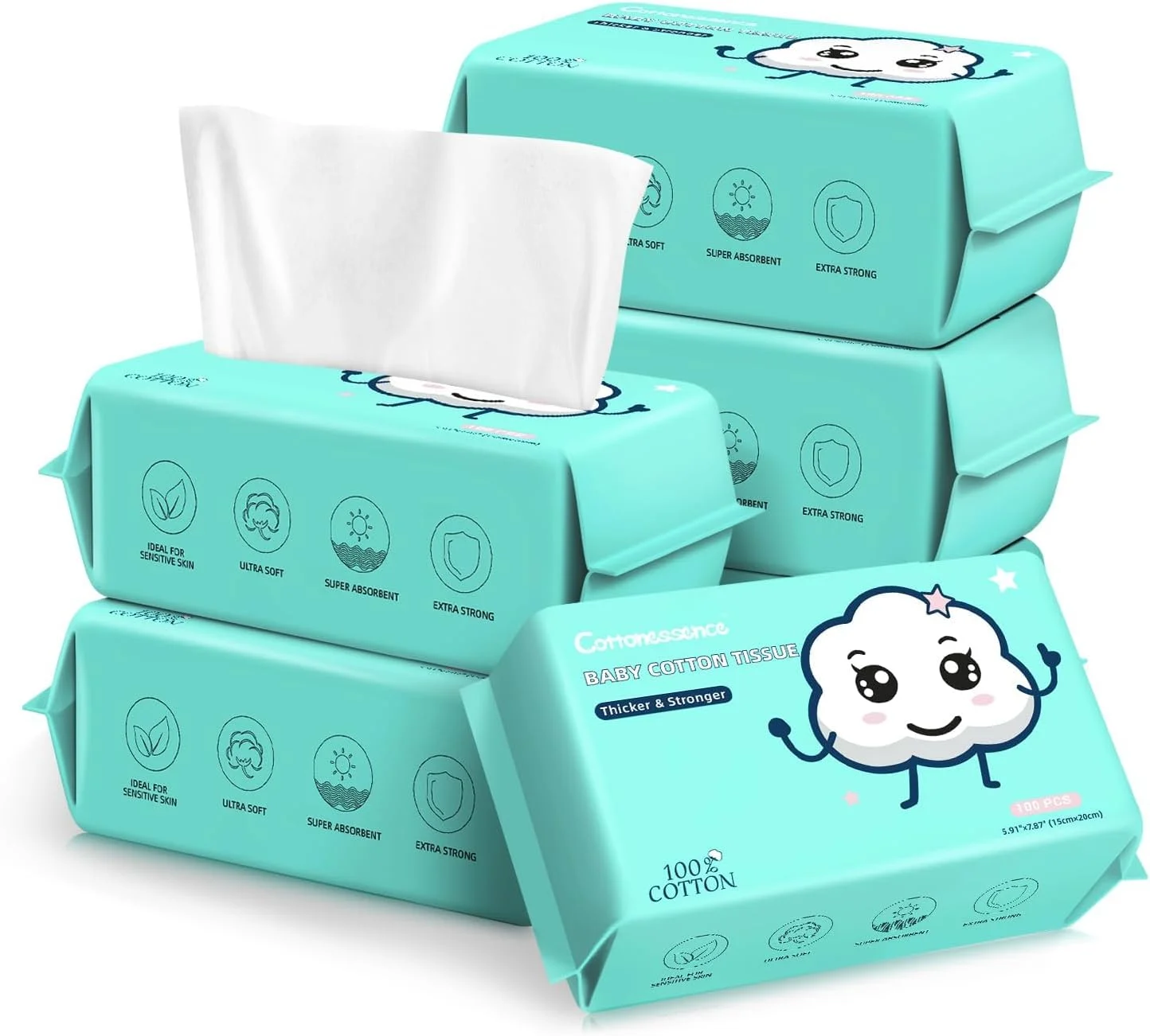 دستمال صورت یکبار مصرف، دستمال کاغذی صورت 100% پنبه برای استفاده خشک و مرطوب، پارچه شستشوی صورت برای پوست حساس، دستمال صورت فوق العاده نرم و ضخیم برای بزرگسالان و نوزاد، دستمال مرطوب پاک کننده آرایش، 600 عدد