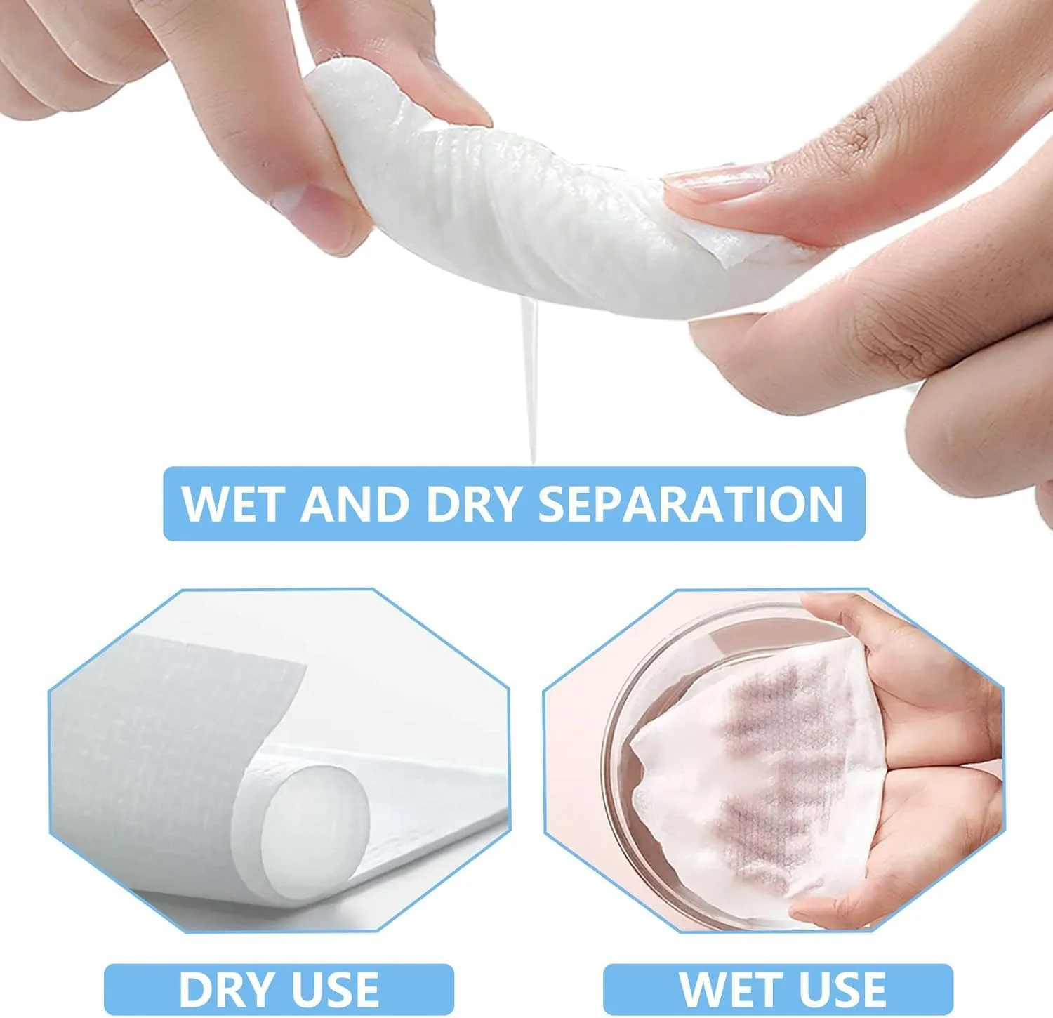 دستمال صورت نالاکال، دستمال‌های صورت یکبار مصرف، دستمال مرطوب پنبه‌ای برای پاک کردن آرایش صورت، بدون پرز، مناسب برای پوست حساس (3 بسته 100 عددی)