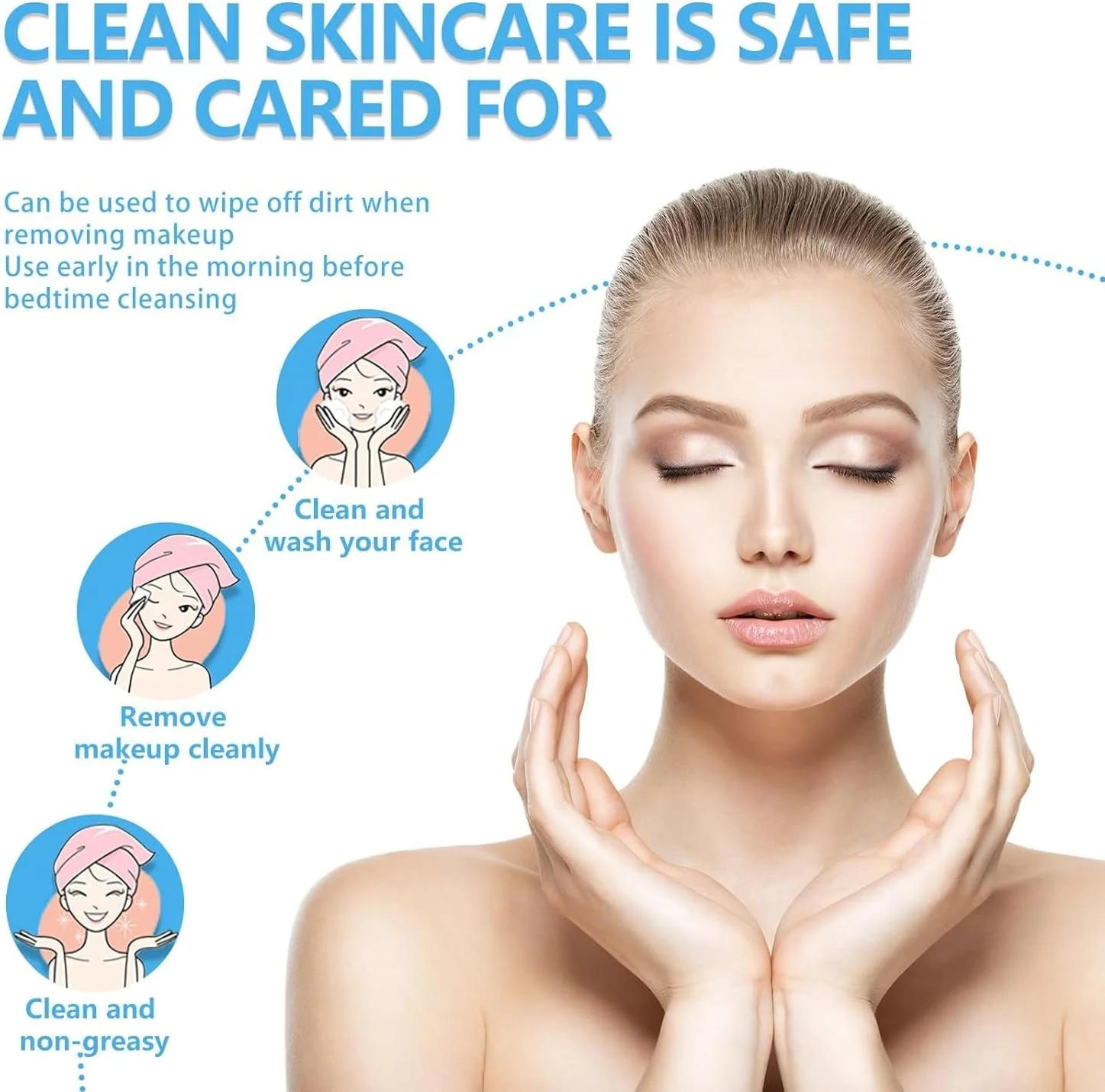 دستمال صورت نالاکال، دستمال‌های صورت یکبار مصرف، دستمال مرطوب پنبه‌ای برای پاک کردن آرایش صورت، بدون پرز، مناسب برای پوست حساس (3 بسته 100 عددی)