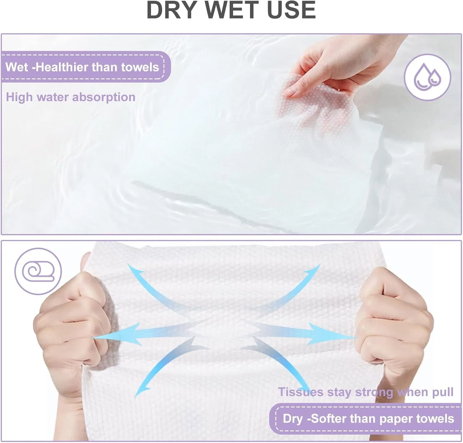 دستمال تمیز کننده صورت نالاکال، 100 عدد دستمال خشک نرم یکبار مصرف زیست تخریب پذیر برای پوست حساس، دستمال کاغذی صورت بدون پرز برای پاکسازی، مراقبت از پوست و پاک کننده آرایش، دستمال خشک