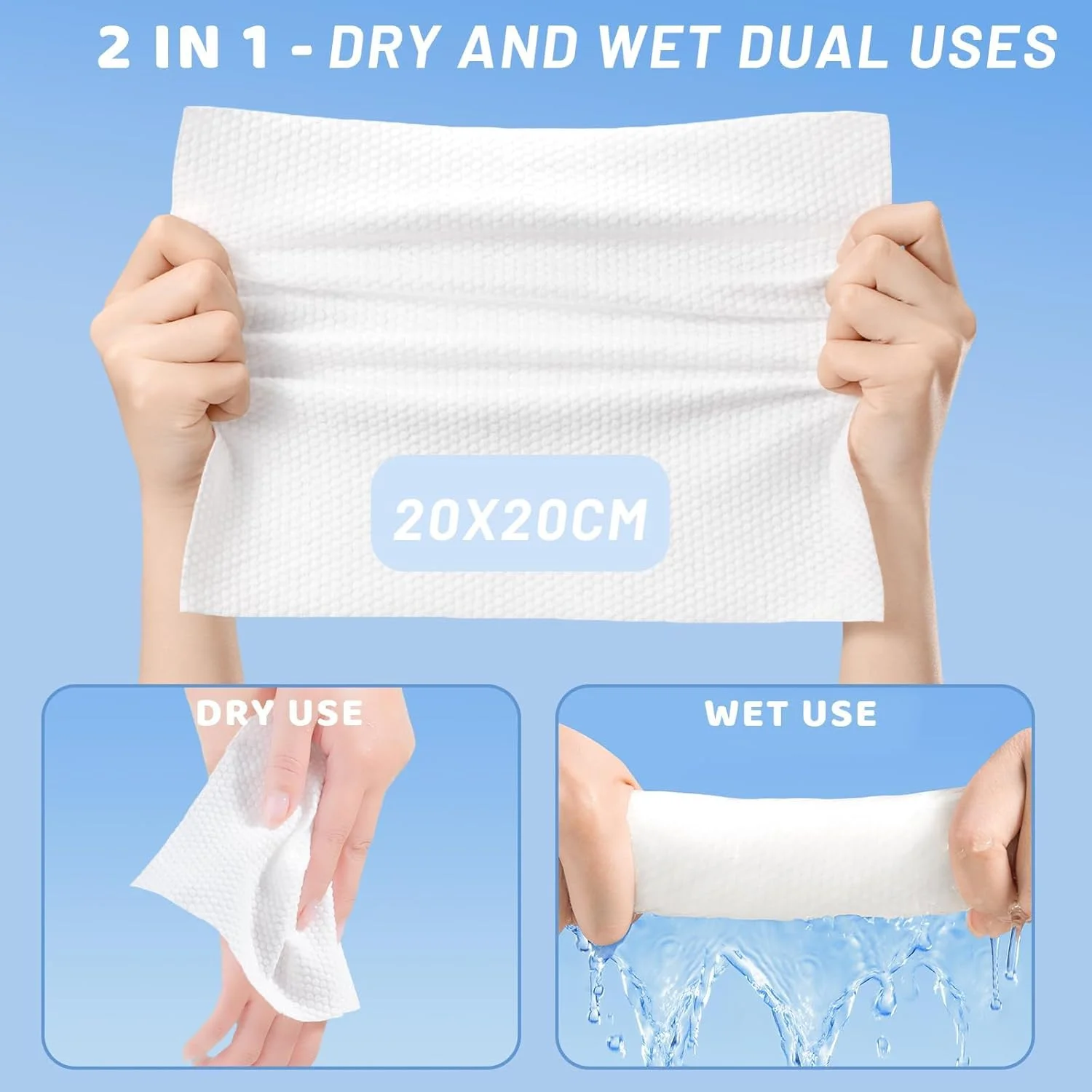 دستمال صورت یکبار مصرف 80 عددی، دستمال خشک پنبه ای نرم برای مراقبت از پوست، پاک کننده آرایش و پاکسازی صورت - بسته بزرگ