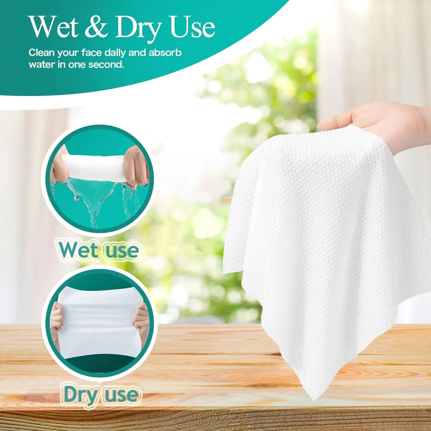دستمال صورت یکبار مصرف آزونی، دستمال کاغذی صورت 100% پنبه، دستمال مرطوب خشک پنبه ای برای شستشو و خشک کردن، دستمال پاک کننده آرایش، فوق العاده نرم برای بزرگسالان و نوزادان 100 عدد (1 بسته)