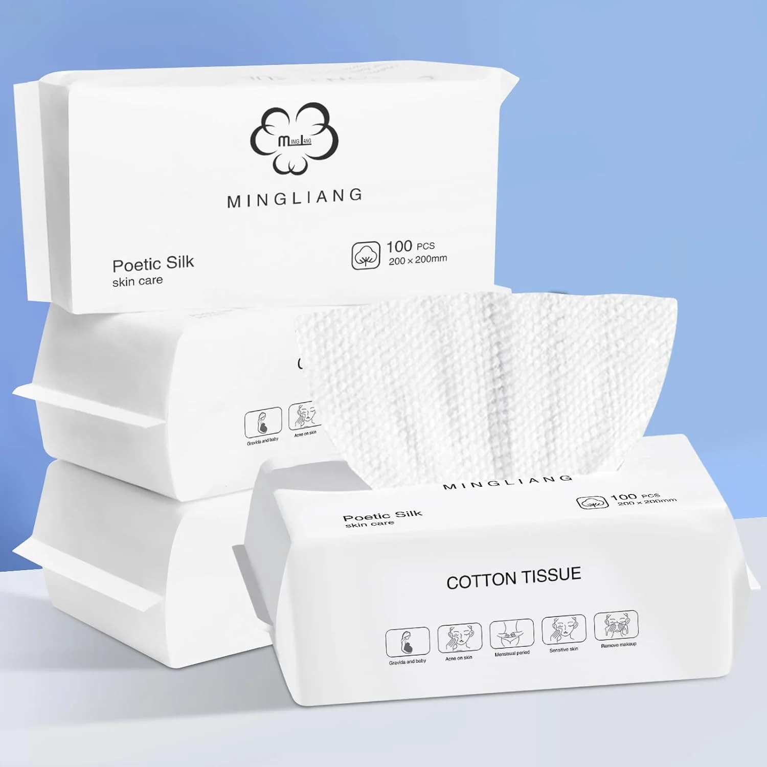 دستمال صورت یکبار مصرف 400 عددی، دستمال مرطوب خشک پنبه ای - دستمال های فوق العاده نرم برای پوست های حساس، پاک کردن آرایش و پاکسازی صورت، 20 * 20 سانتی متر