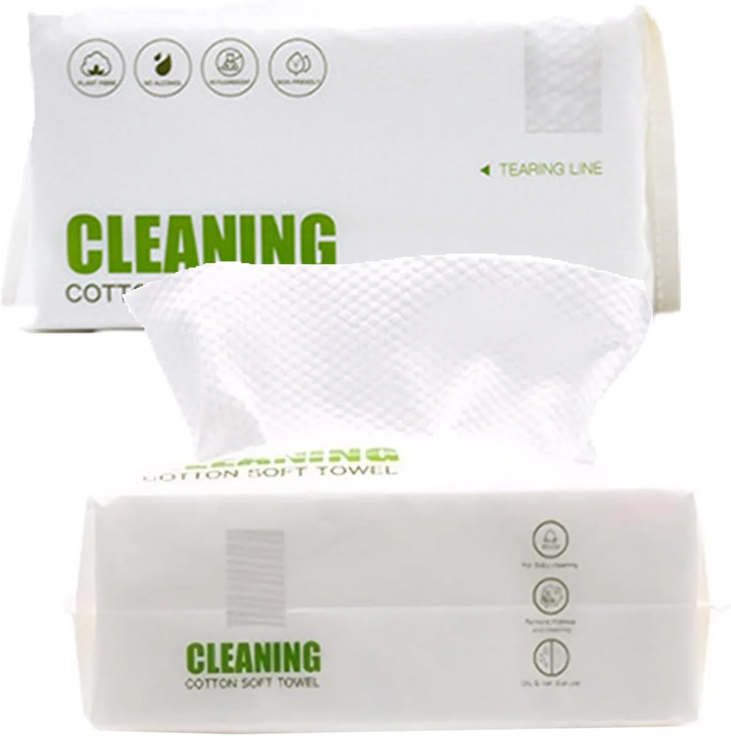 دستمال مرطوب پنبه ای خشک کودک، دستمال های پنبه ای نرم و خشک، حوله های یکبار مصرف صورت، پاک کننده آرایش برای پوست های حساس، قابل حمل (2 بسته - 120 عدد)