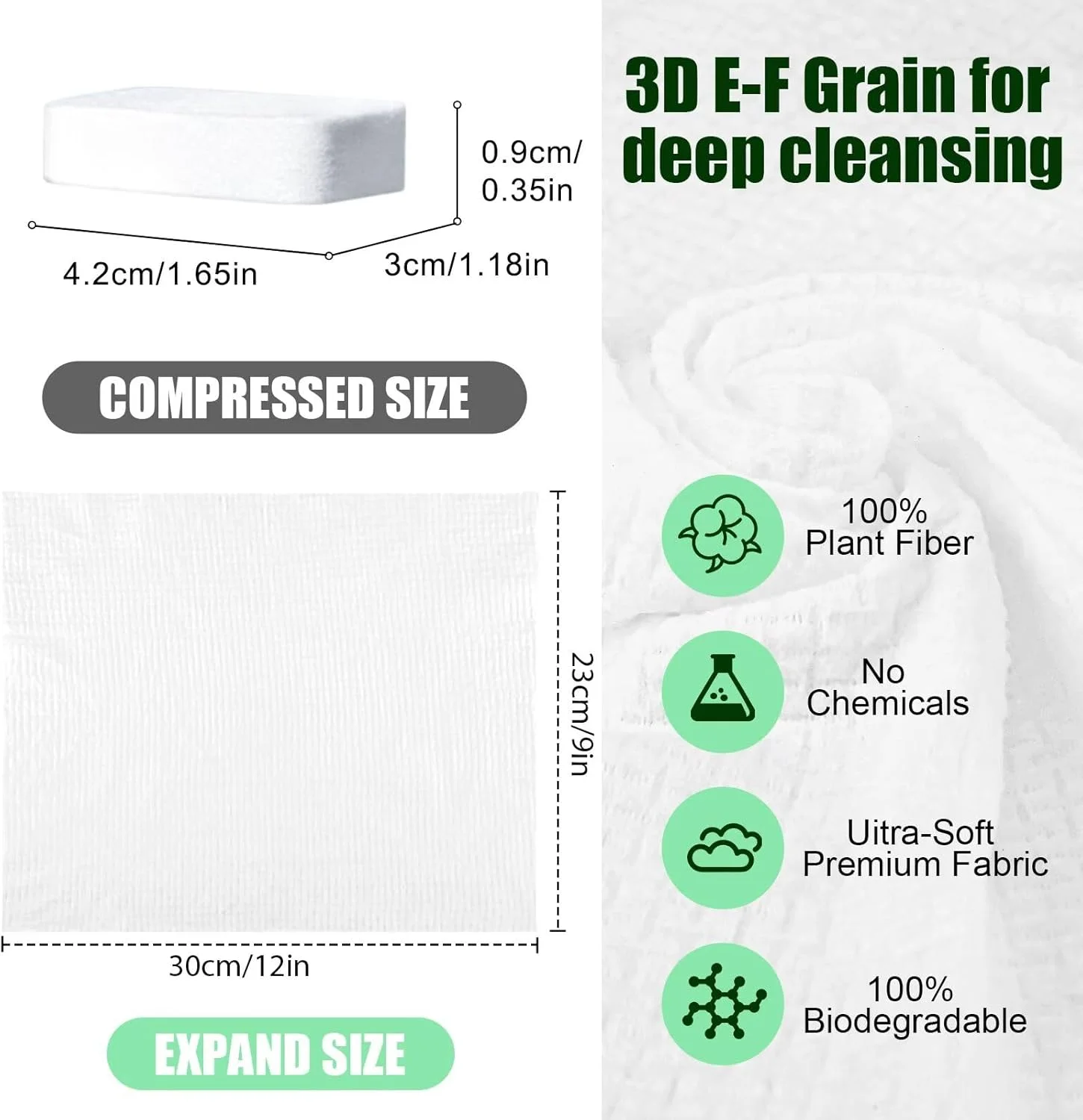 دستمال صورت فشرده یکبار مصرف بزرگ، دستمال مرطوب نرم کننده صورت، دستمال ضخیم، دستمال مسافرتی قابل حمل و جمع و جور، دستمال مرطوب پنبه ای برای سالن زیبایی، مراقبت شخصی، مسافرت (50 عدد سبز)