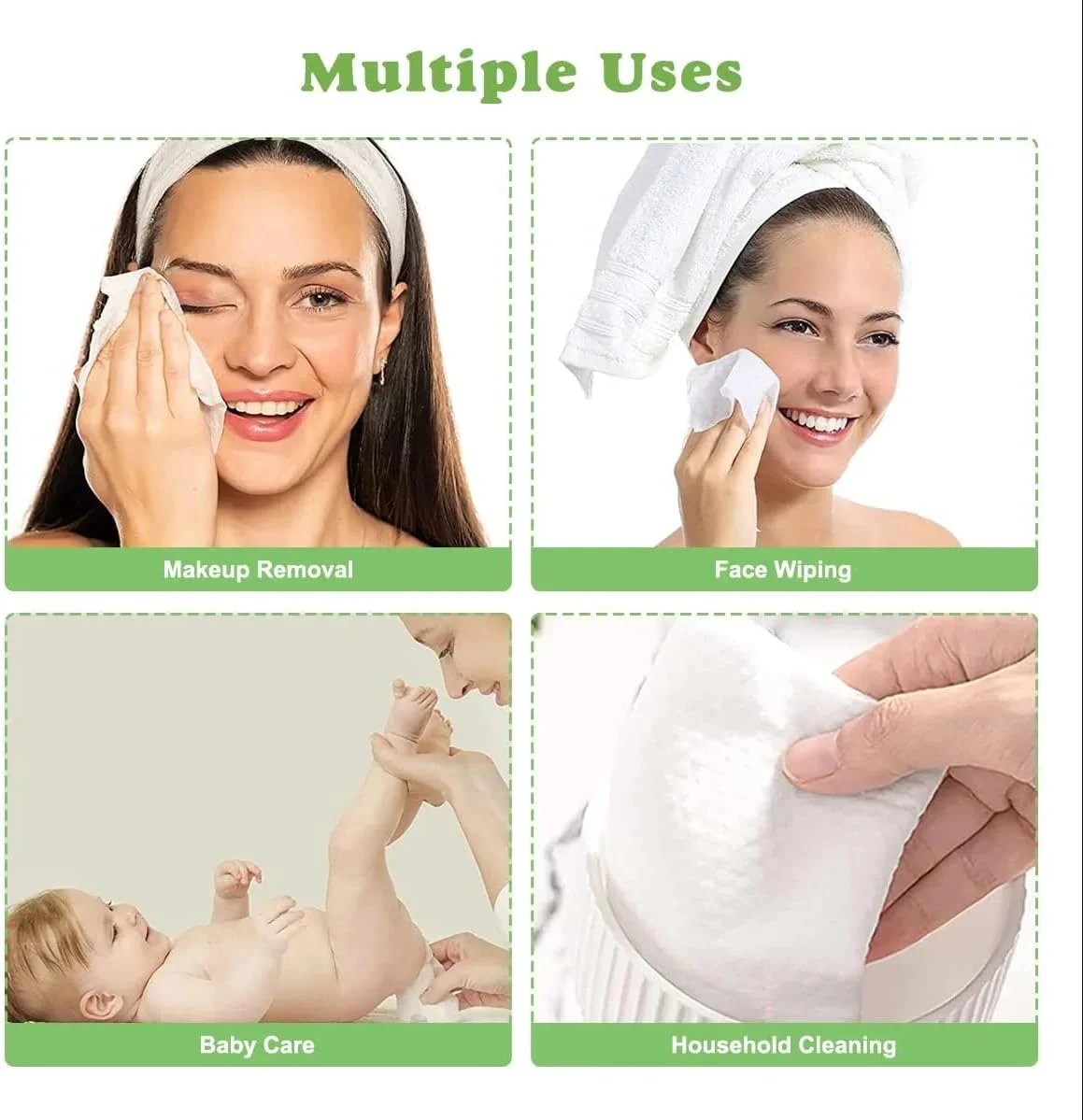 دستمال مرطوب پنبه ای خشک کودک، دستمال های پنبه ای نرم و خشک، حوله های یکبار مصرف صورت، پاک کننده آرایش برای پوست های حساس، قابل حمل (2 بسته - 120 عدد)