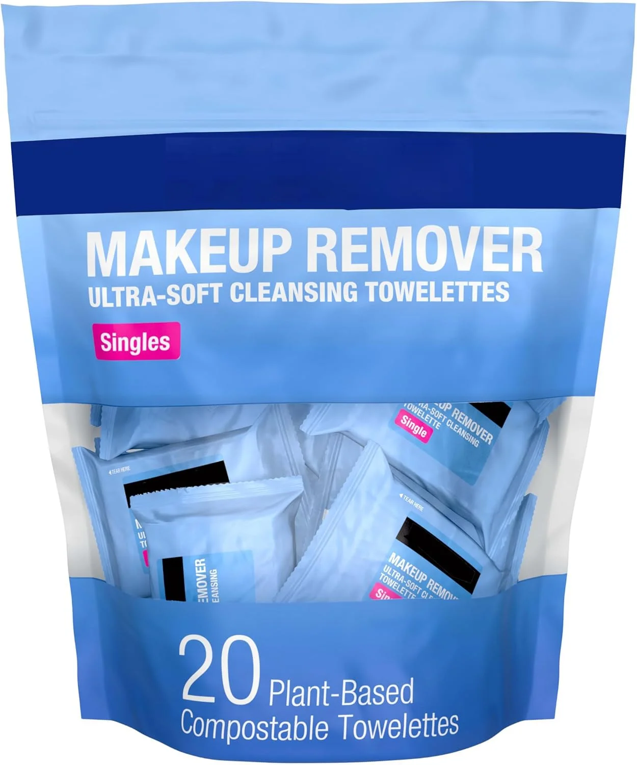 دستمال مرطوب پاک کننده آرایش 20 عددی - بسته بندی تکی، دستمال های پاک کننده صورت بدون الکل