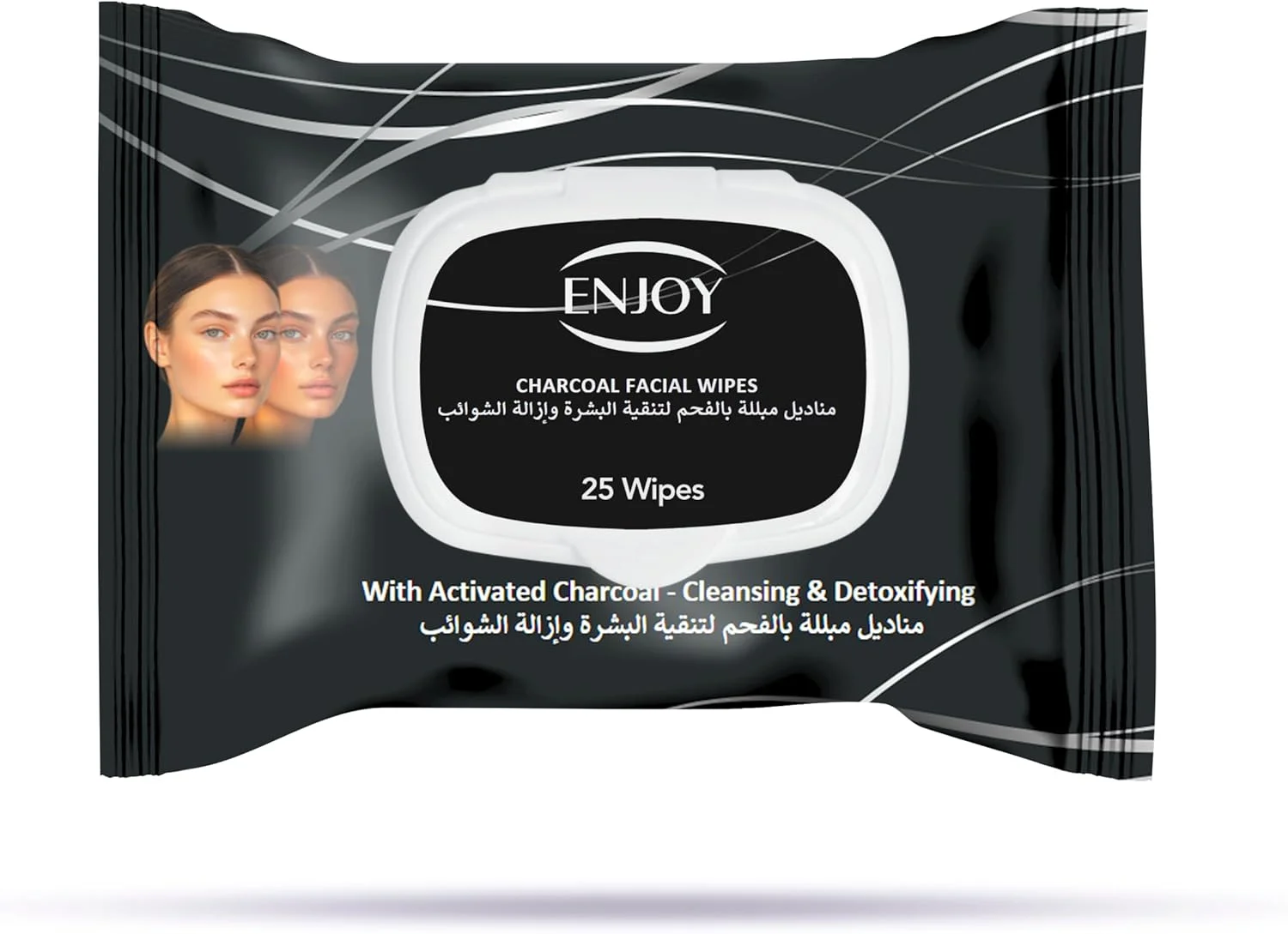 دستمال مرطوب پاک کننده صورت حاوی زغال فعال ENJOY، بسته 25 عددی