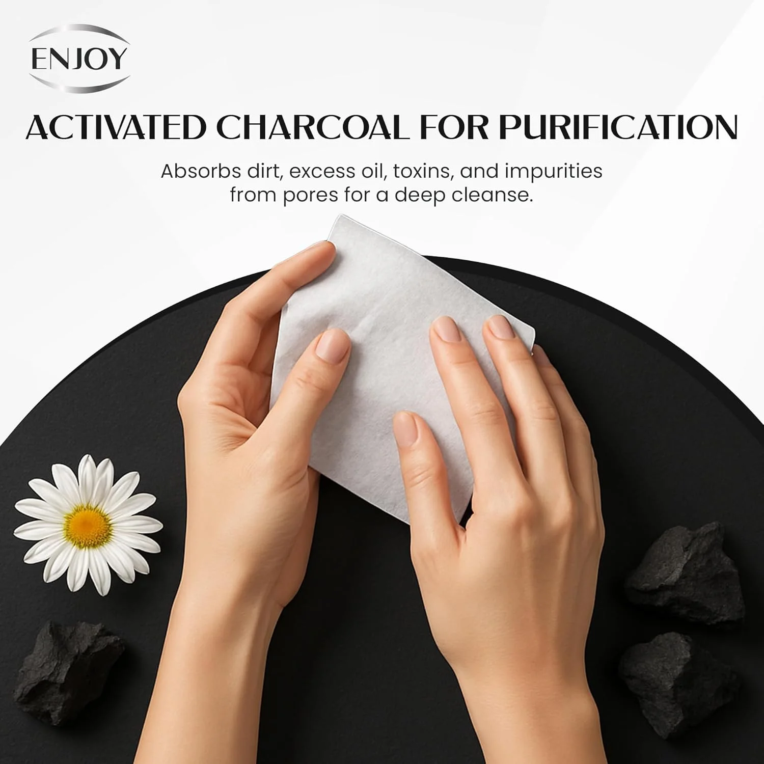 دستمال مرطوب پاک کننده صورت حاوی زغال فعال ENJOY، بسته 25 عددی