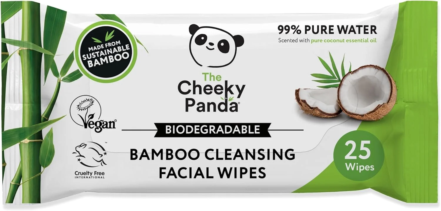 دستمال مرطوب پاک کننده آرایش صورت بامبو چیکى پاندا | دستمال مرطوب صورت پایدار، پاک کننده آرایش چشم | با رایحه نارگیل، بسته 25 عددی | 99% آب خالص