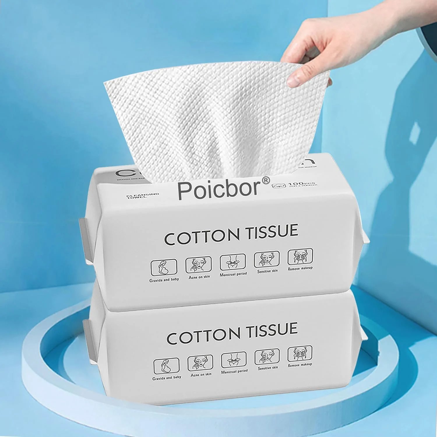 دستمال صورت برای شستشو، دستمال مرطوب صورت 100% پنبه، حوله صورت بدون پرز، دستمال خشک و نرم، برای پاک کردن آرایش صورت و مسافرت (2 بسته (100 عدد در هر بسته)) - HZW UAE