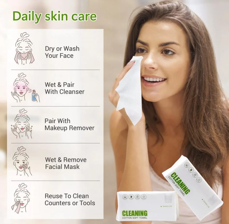 دستمال صورت یکبار مصرف SKY-TOUCH، 120 عدد، دستمال پنبه ای پاک کننده آرایش، دستمال صورت نرم و جاذب برای مراقبت از پوست و نظافت چند منظوره، اندازه 20x20 سانتی متر