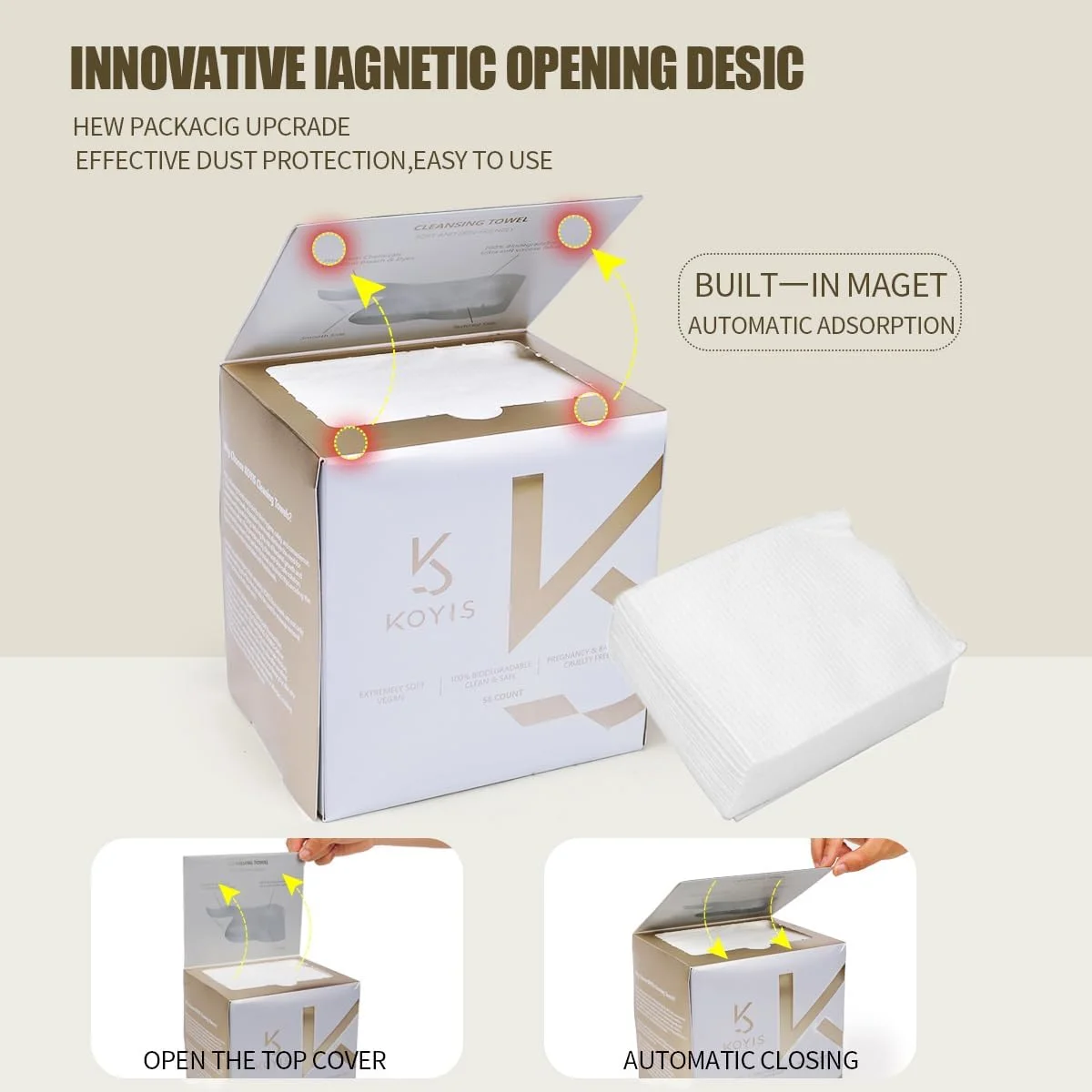 دستمال صورت یکبار مصرف زیست تخریب پذیر، دستمال مرطوب خشک برای پوست حساس، دستمال صورت الیاف بلند گیاهی برای شستشوی صورت، مراقبت از پوست و پاک کننده آرایش، با پوشش مغناطیسی ضد گرد و غبار، 30x25 سانتی متر (58 عدد)