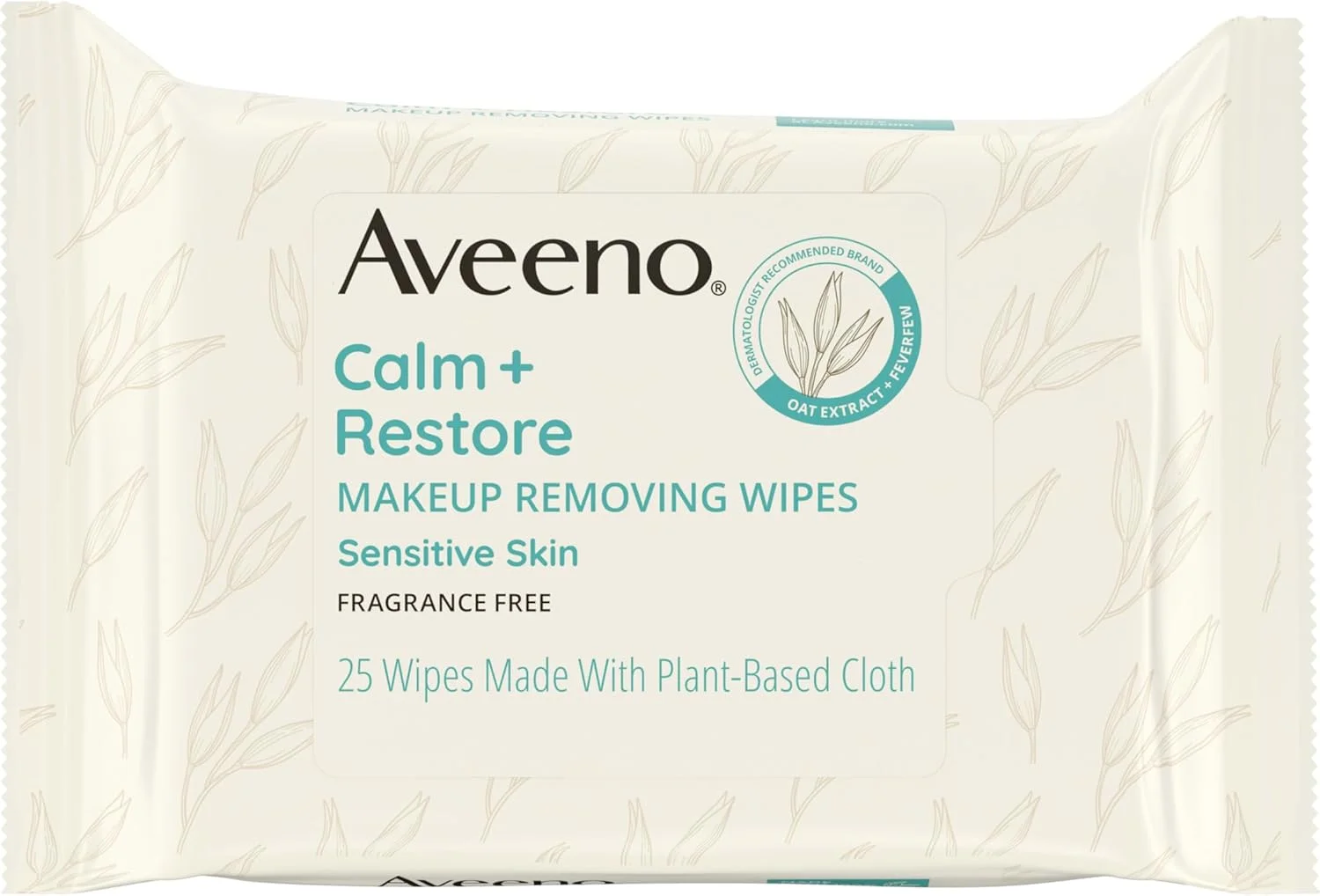 دستمال مرطوب پاک کننده آرایش صورت التیام بخش و مغذی آوینو، دستمال های پاک کننده صورت بدون عطر با عصاره جو دوسر و بابونه گاوی آرام بخش، بدون الکل، پارچه 100% گیاهی، 25 عدد