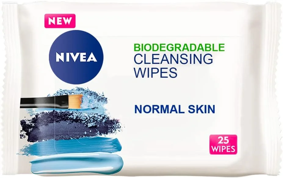 دستمال مرطوب پاک کننده آرایش طراوت بخش نیوآ 3 در 1 مناسب پوست نرمال (25 عدد)، ساخته شده از مواد گیاهی تجزیه پذیر، پاک کننده ملایم و در عین حال موثر آرایش