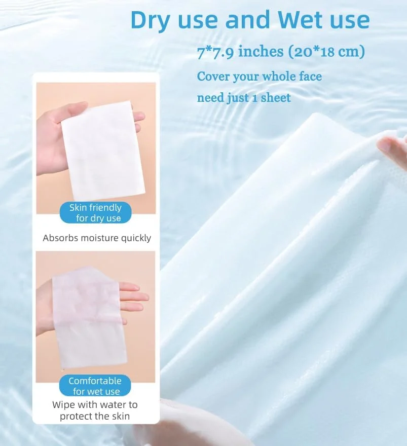 دستمال حوله ای یکبار مصرف پنبه ای، دستمال نرم و خشک صورت زنانه، دستمال مرطوب کودک، دستمال پاک کننده آرایش صورت، قابل حمل برای پوست حساس، کودک، پاک کننده آرایش و مراقبت شخصی (1 بسته)
