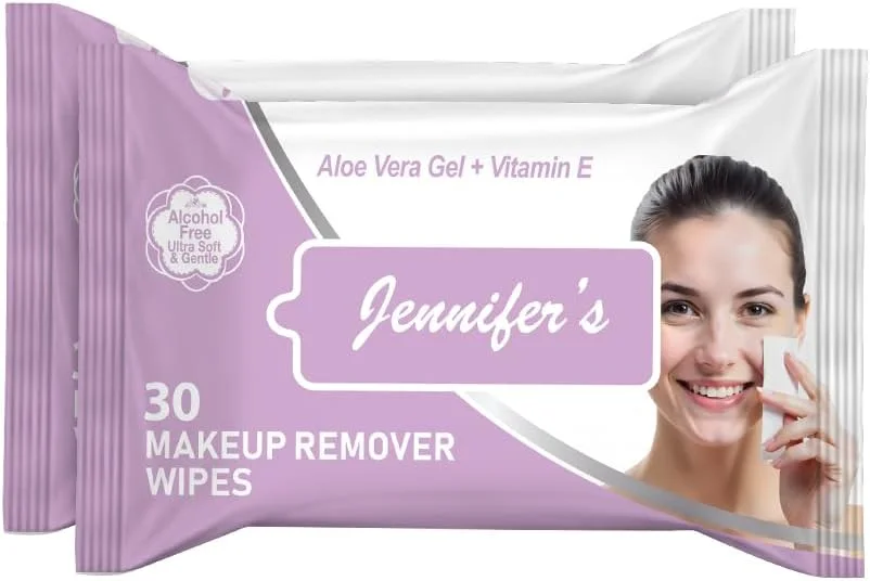 دستمال مرطوب پاک کننده آرایش جنیفر بسته دوقلو - دستمال مرطوب فاقد الکل برای پوست حساس - فرمول ملایم و غیر تحریک کننده