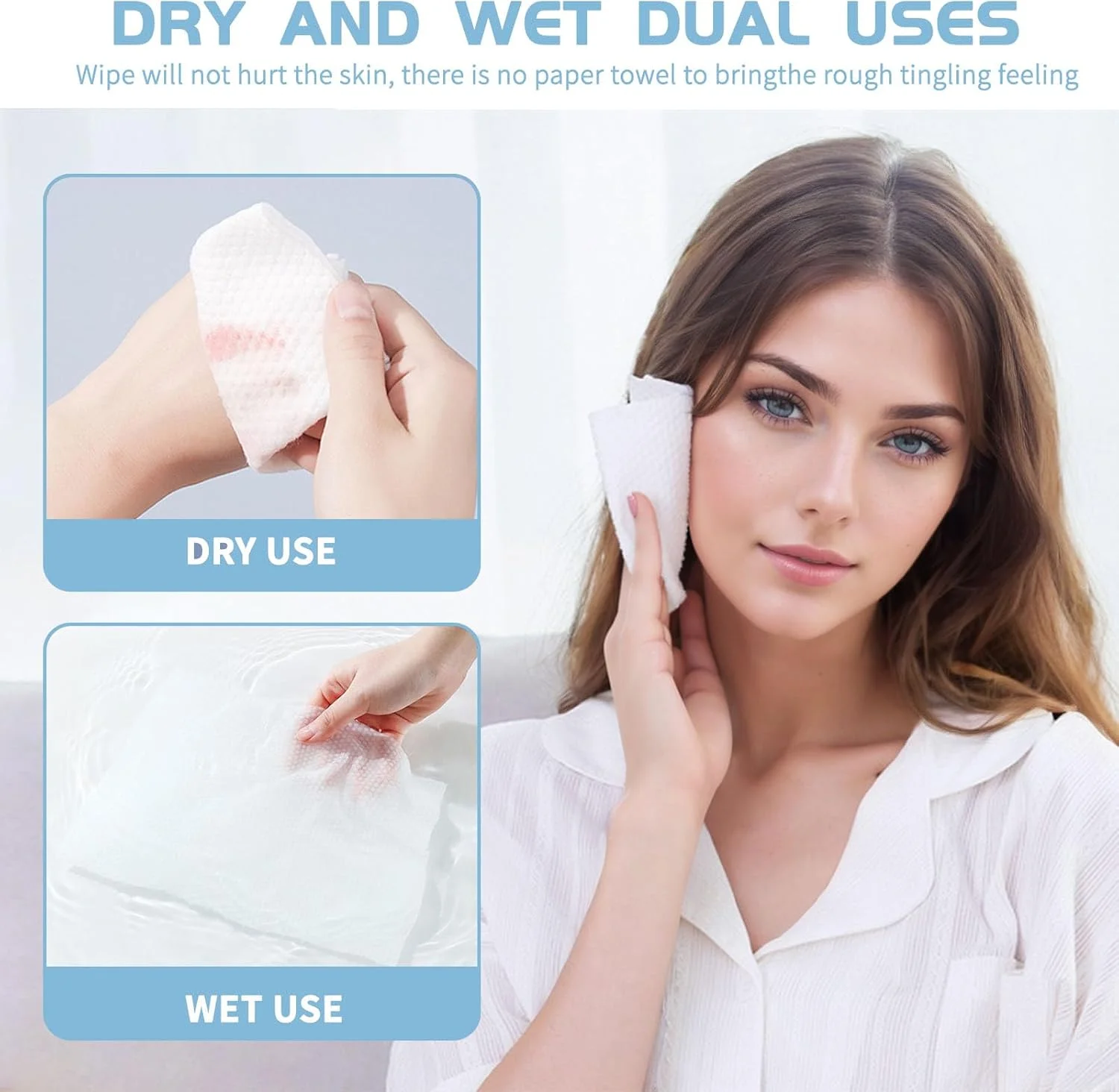 دستمال مرطوب پاک کننده صورت رویسکسین، 100 عدد، دستمال حوله ای یکبار مصرف پنبه ای، چند منظوره برای مراقبت از پوست، دستمال پاک کننده آرایش، دستمال صورت و پاک کننده صورت