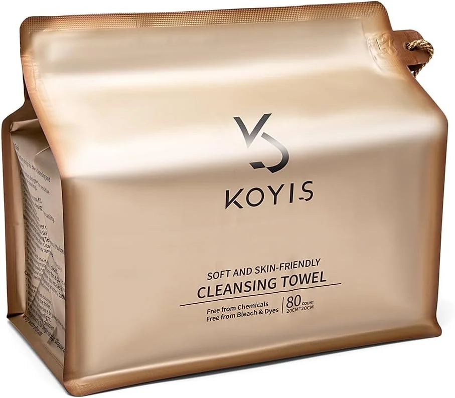 دستمال صورت یکبار مصرف KOYIS، دستمال پاک کننده صورت با الیاف بلند گیاهی برای پوست حساس، دستمال صورت بدون پرز برای پاکسازی، مراقبت از پوست و پاک کننده آرایش، دستمال مرطوب خشک (80 عدد در 1 بسته)