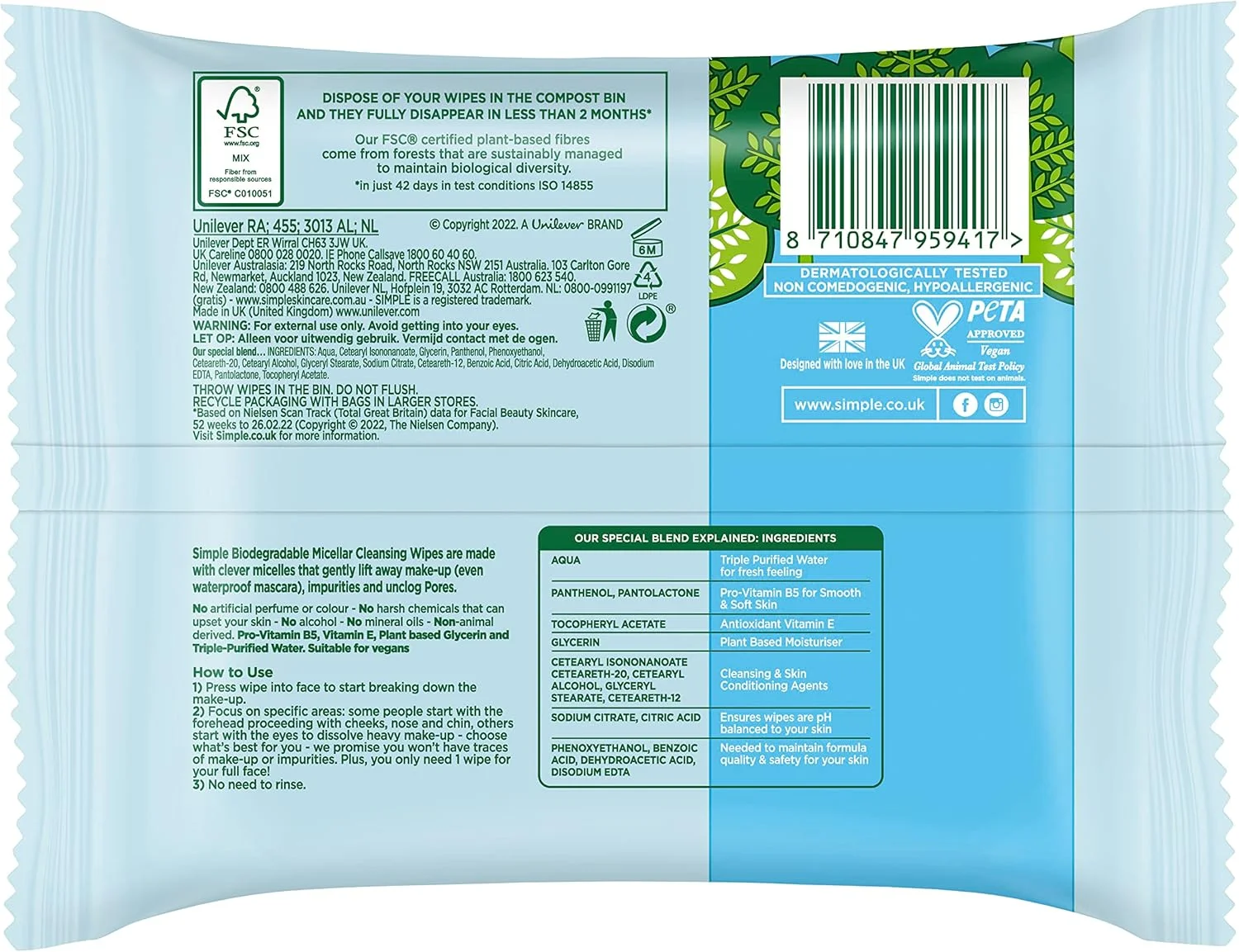 دستمال مرطوب پاک کننده میسلار هیپوآلرژنیک مناسب پوست حساس 20 عددی