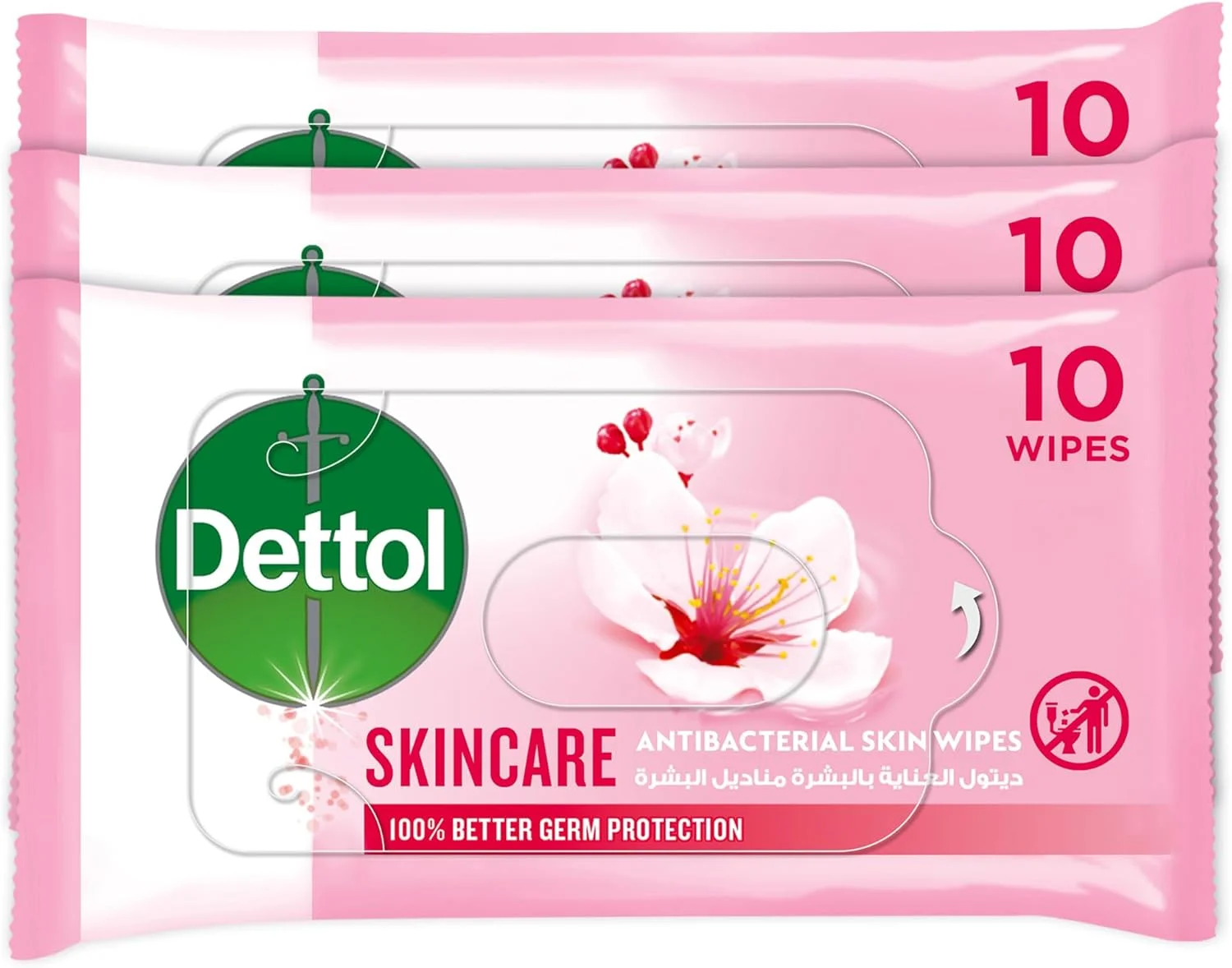 دستمال مرطوب پاک کننده پوست دتول، بسته 3 عددی (هر بسته 10 عدد)