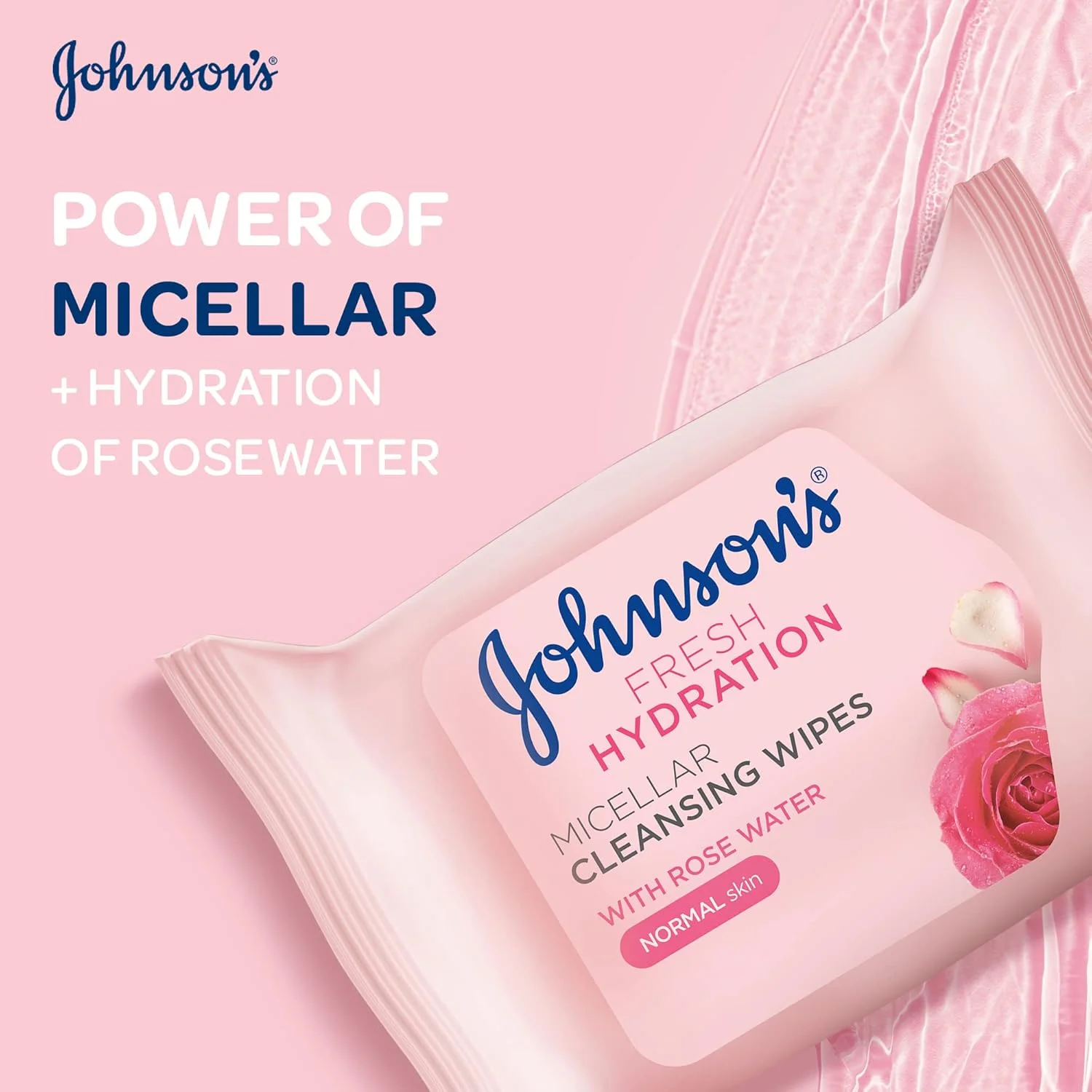 دستمال مرطوب صورت جانسون، پاک کننده آرایش میسلار آبرسان، مناسب پوست نرمال، پاک کننده آلودگی و آرایش و حفظ تغذیه پوست، بسته 25 عددی
