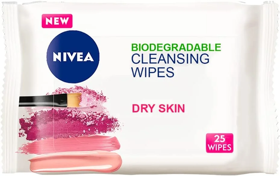 دستمال مرطوب پاک کننده صورت نیوآ 3 در 1 مناسب پوست خشک (25 عدد)، دستمال پاک کننده آرایش گیاهی، دستمال صورت برای پوست خشک، پاک کننده ملایم و در عین حال موثر آرایش