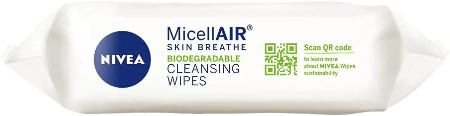 دستمال مرطوب پاک کننده صورت نیوآ 3 در 1 مناسب پوست حساس (25 عدد)، دستمال مرطوب پاک کننده آرایش با منشاء گیاهی، پاک کننده ملایم و موثر آرایش