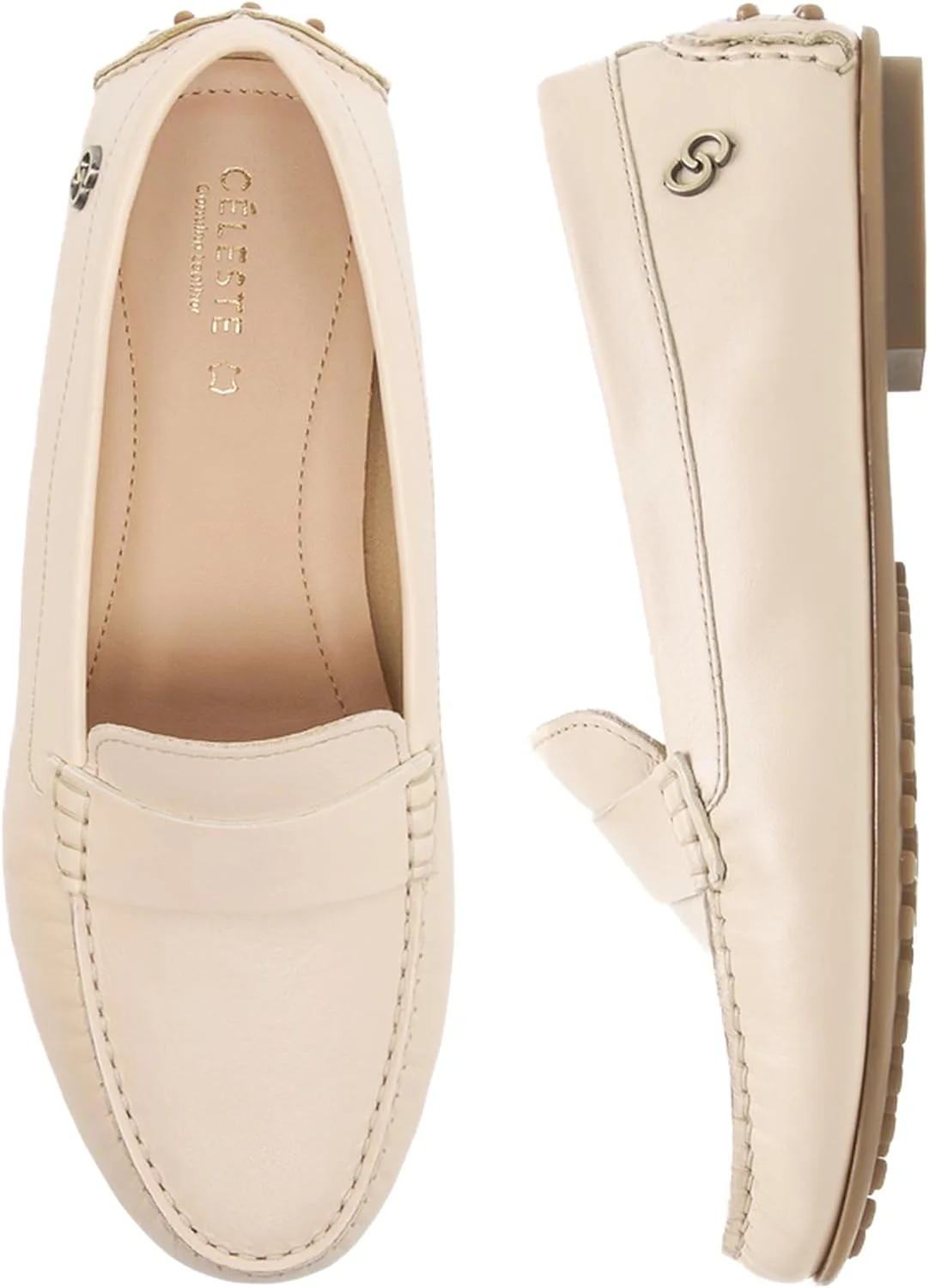 کفش کالج چرمی زنانه مدل Dsklr-03 Celeste با طرح لوگو